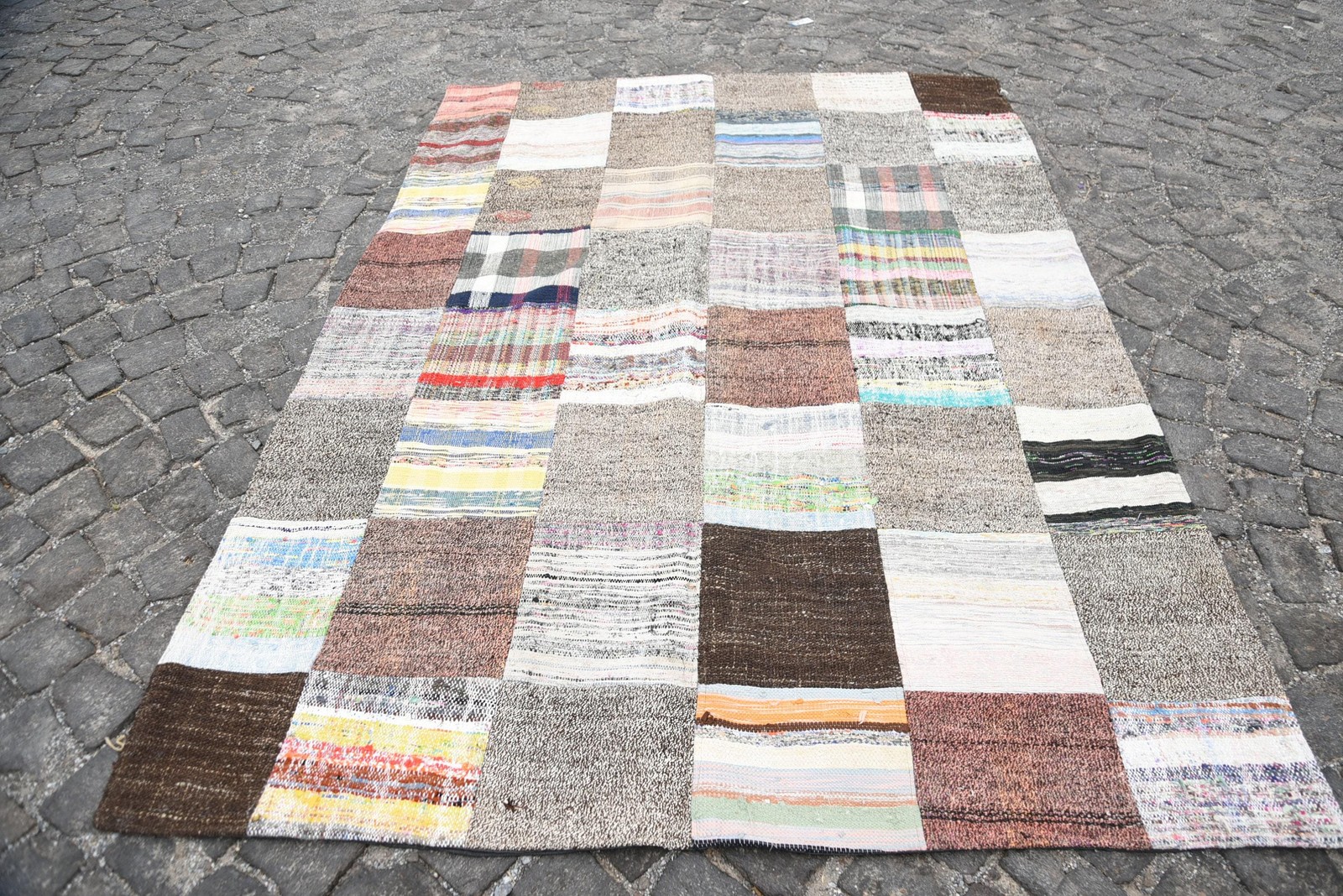 Vintage 5,5×7,4 ft Rug, Patchwork Turkish Rug, Brown Animal Print Wool Rug
