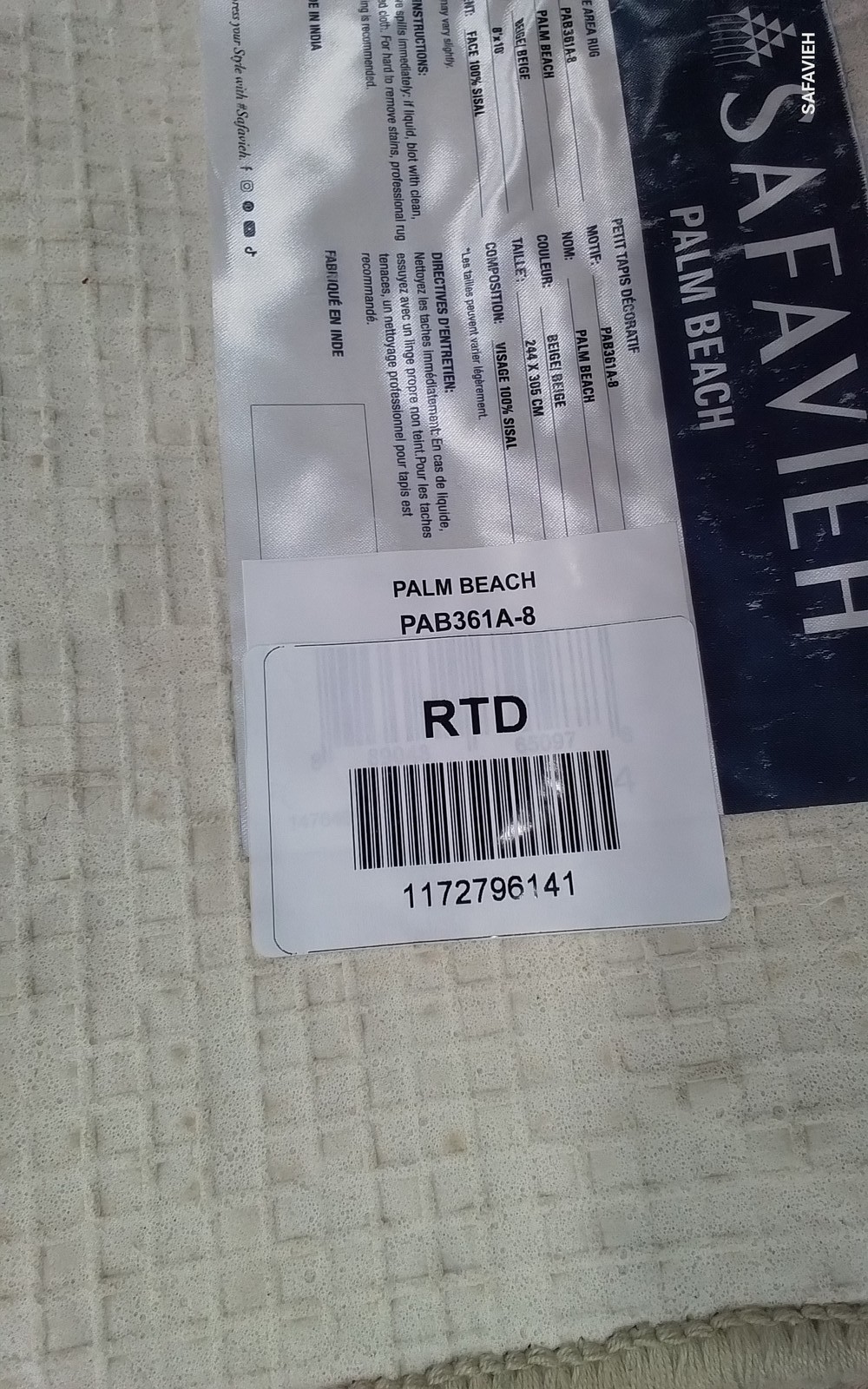 BEIGE / BEIGE 8′-0″ x 10′-0″ Back Stain Rug, Reduced Price 1172796141 PAB361A-8