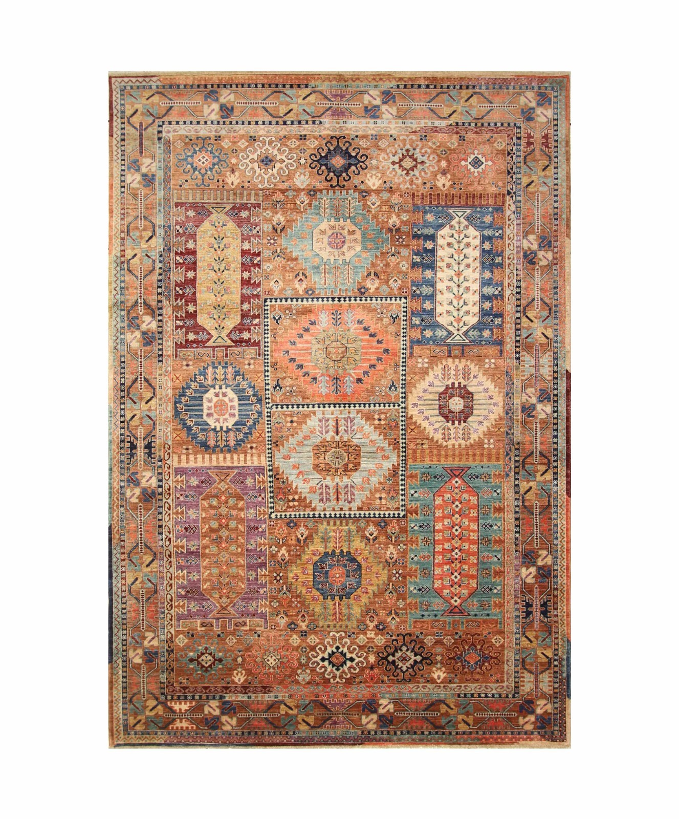 7×10 ft Brown Samarkand Afghan Hand Knotted Wool Oriental Area Rug
