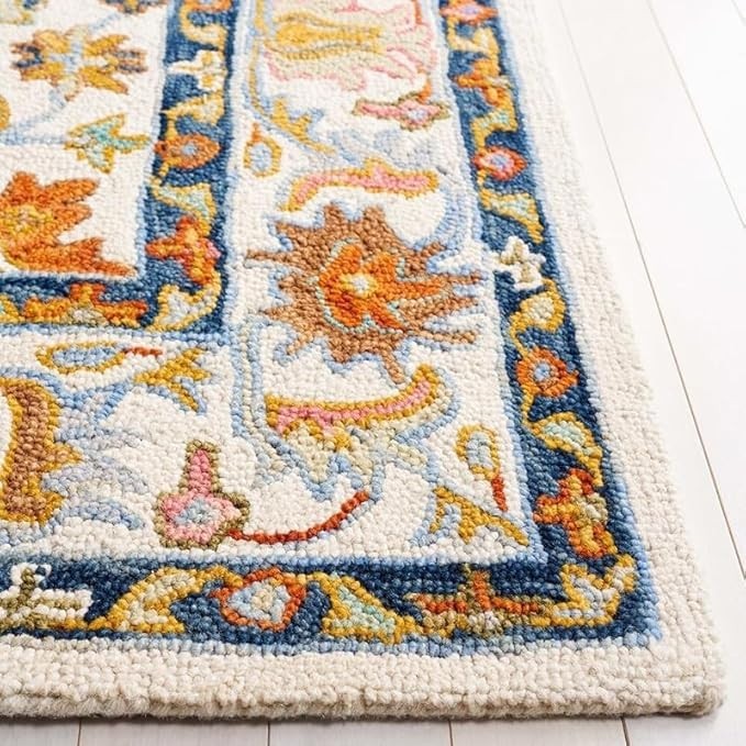 Handmade PremiumANAYA Collection Woollen Rug Loop Pile Floral Hand Tufted Carpet