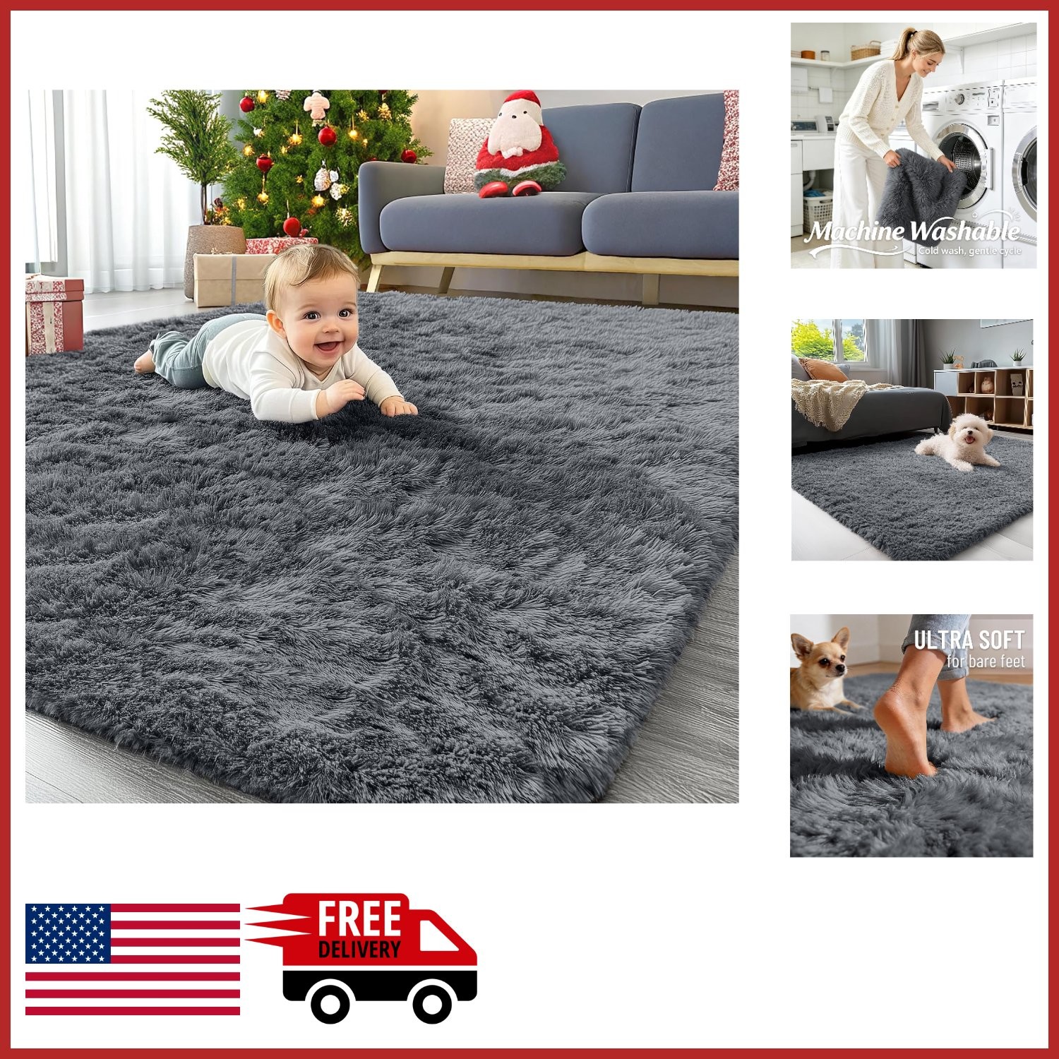 Indoor Area Rug 4×5.9 ft Grey Soft Fluffy Carpet for Home Decor Aesthetic