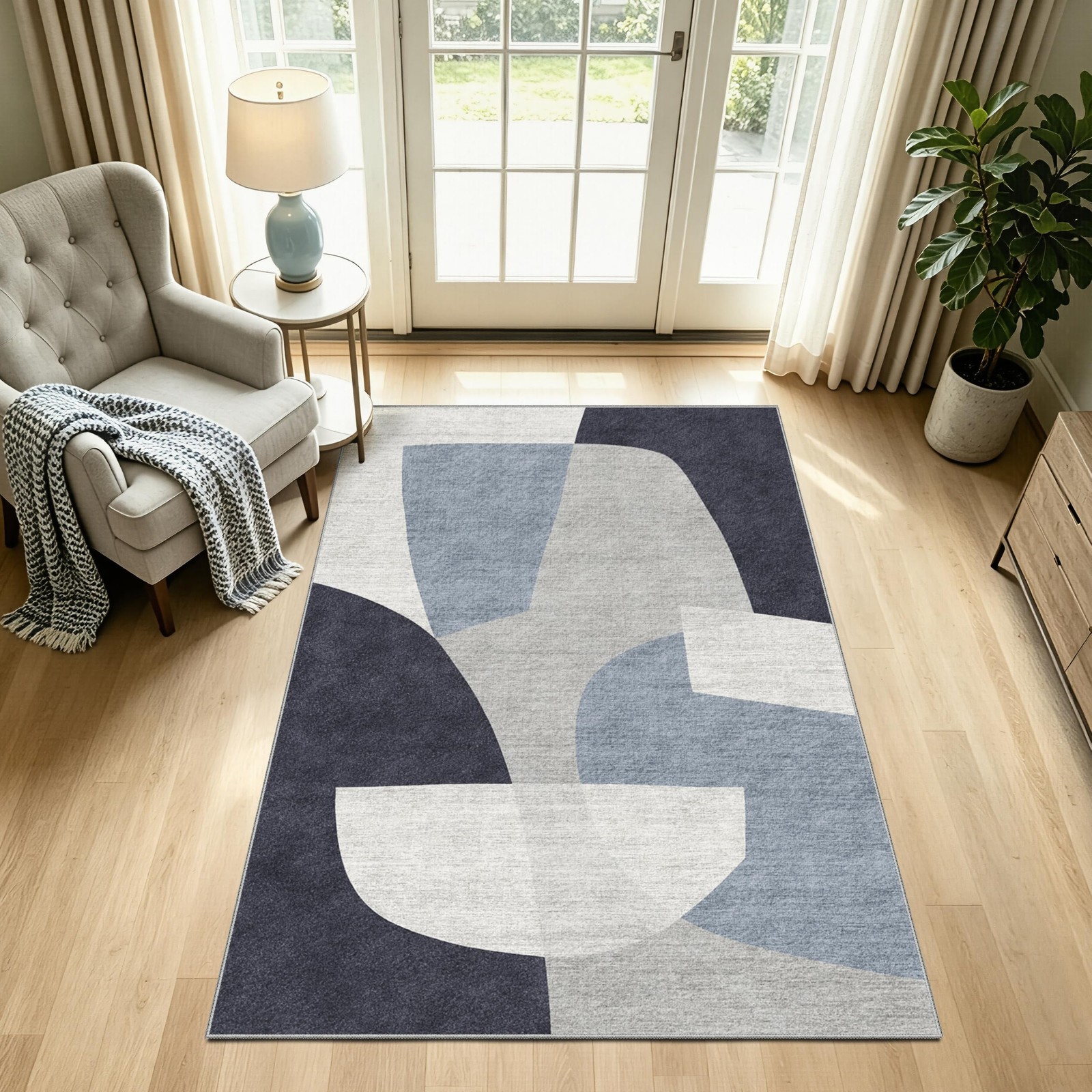 LHGB 3×5 Modern Geometric Area Rug for 3′ x 5′ (Rectangular), Blue/Grey