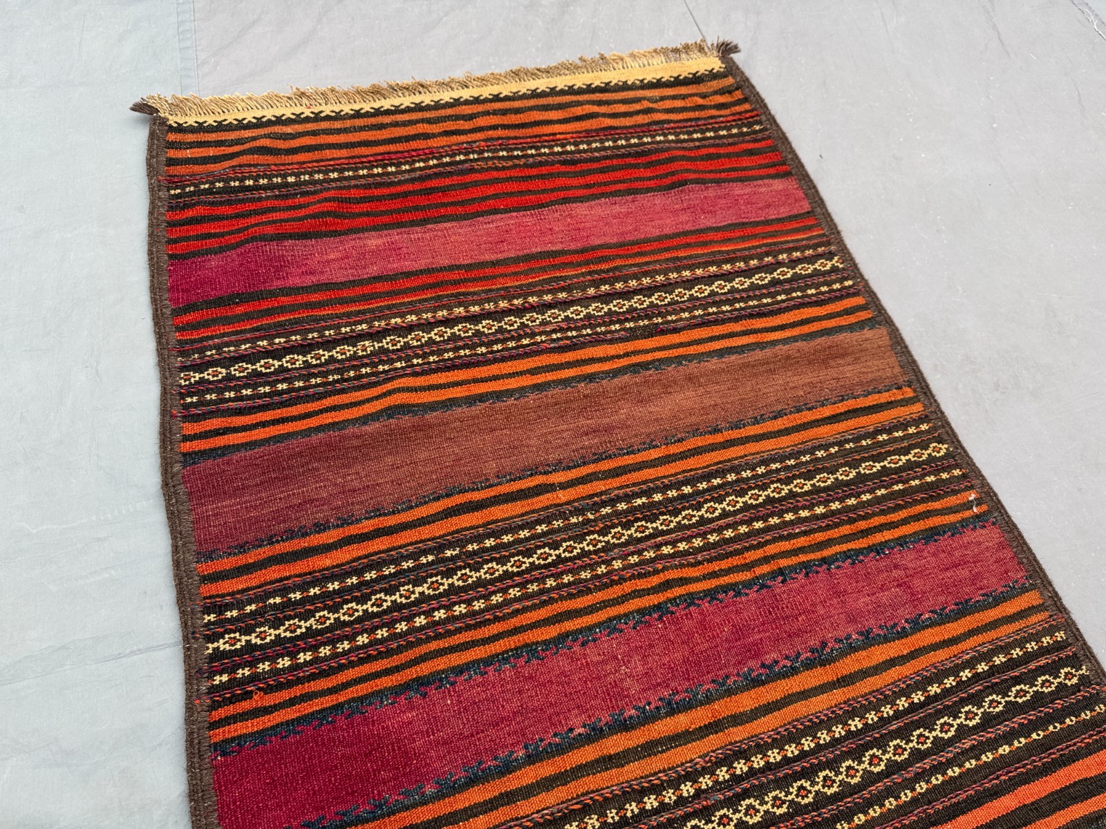 2’8 x 10’8 Ft Vintage Afghan Tribal Kilim Runner – Fine Striped Flatweave Rug