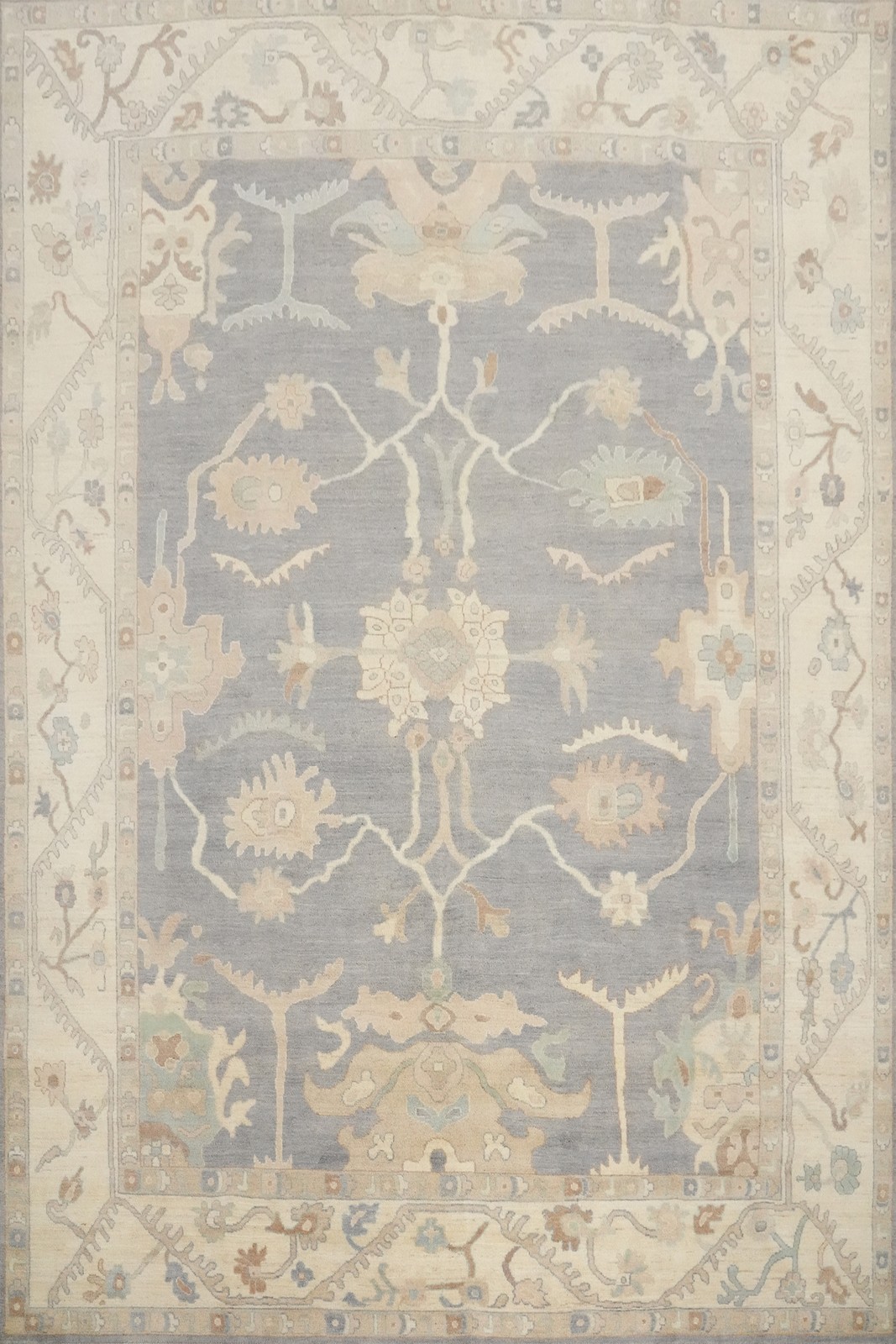 Light Grey Oushak Area Rug 9×11 Ft Handmade Vegetable Dye Oriental Floral Wool