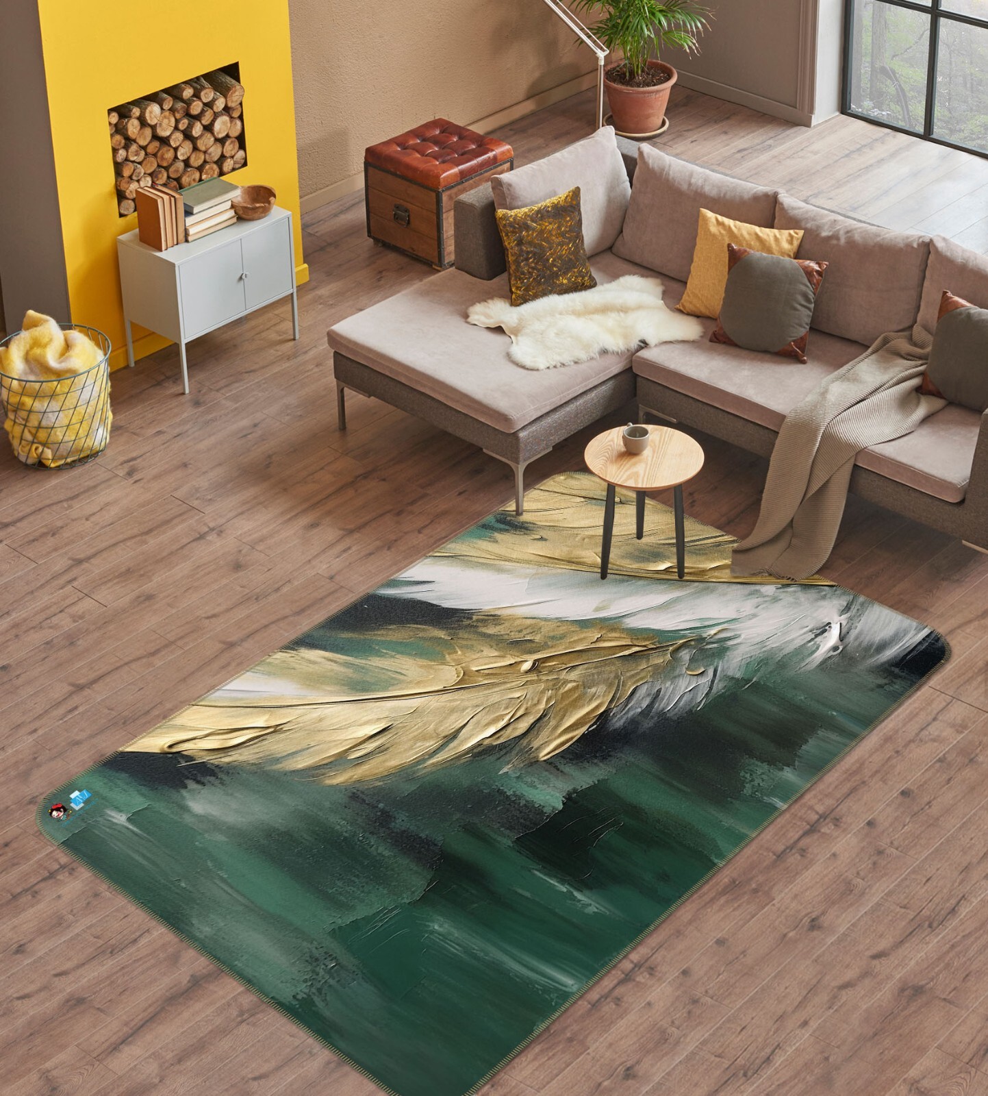 3D Oil Painting Feather K075 Non Slip Rug Mat Elegant Photo Carpet Panda
