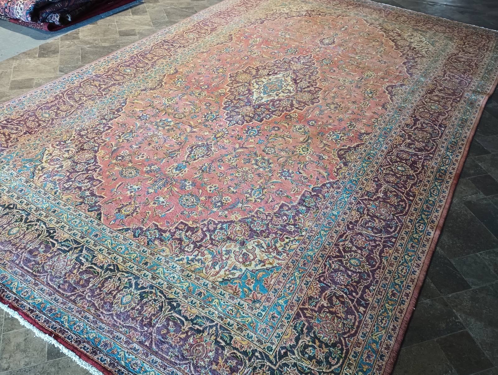 8′ x 13′ OLD Traditional Kashaan Rug Faded antique Red #F-5869