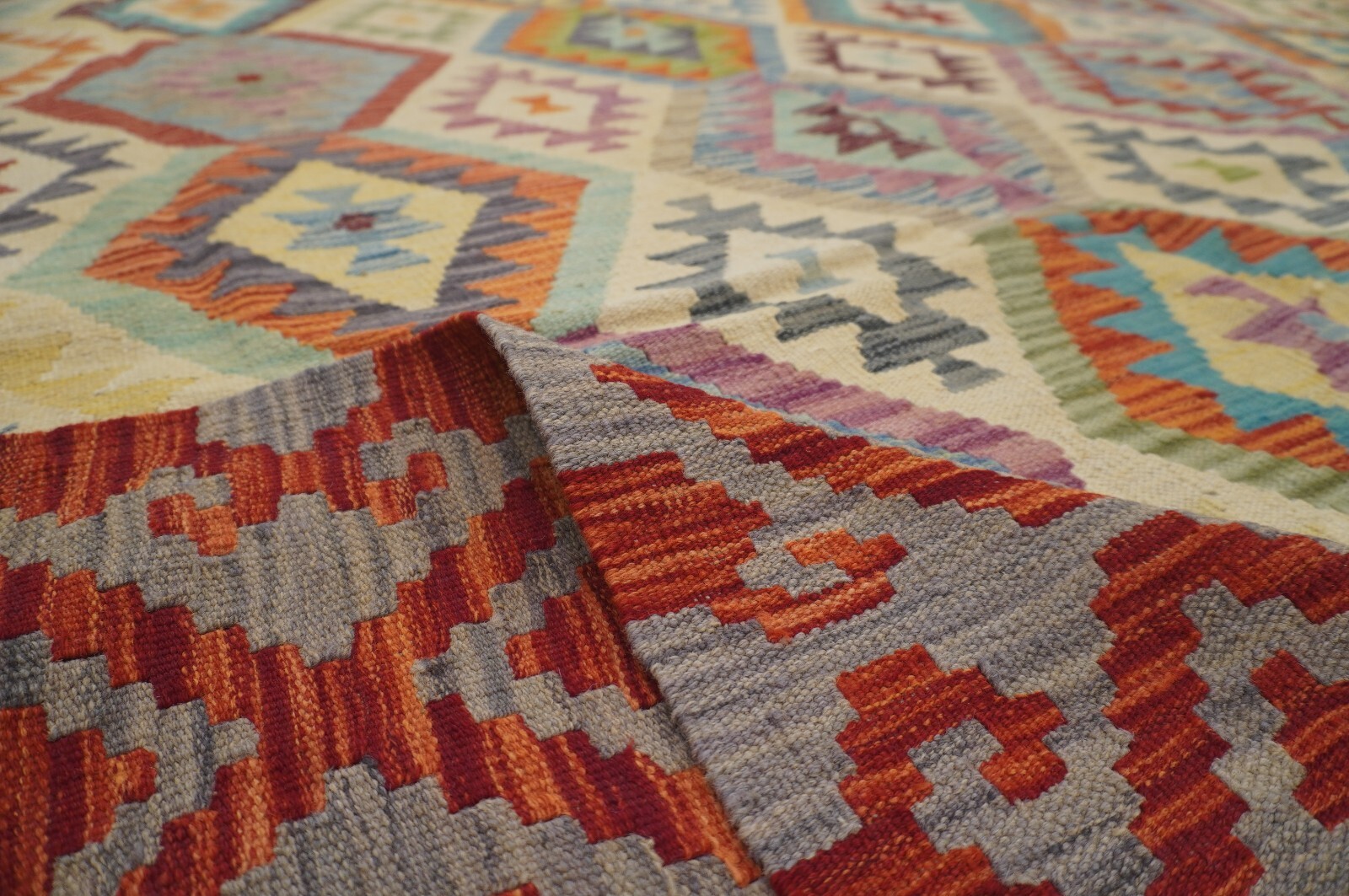 11×13 ft Afghan Kilim Beige Red Handmade Veg dyes Wool Area Rug 10’7″x12’9″