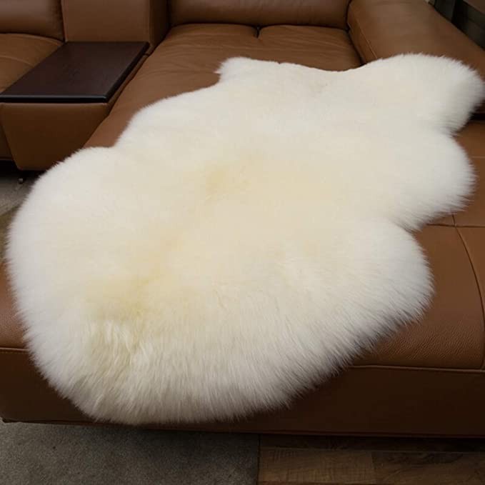 Large Genuine Sheepskin Rug – Thick 3″ Pile Wool Area Rug, Ivory White, 2’6″x3’7