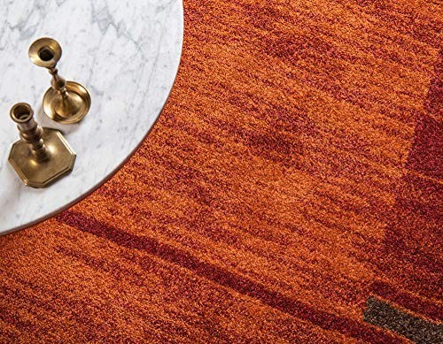 Modern Abstract Area Rug 5×8 ft – Autumn Casual Design, Terracotta/Burgundy Bord