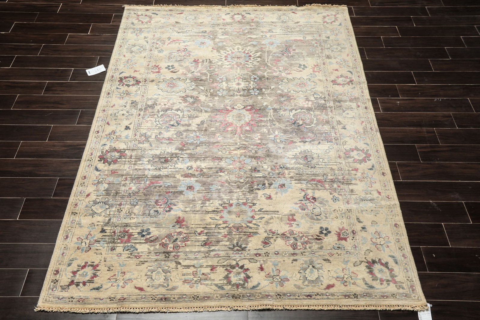 Kalaty 5’11”x8’10” Hand Knotted Wool Taupe Oushak Erased pattern Rug