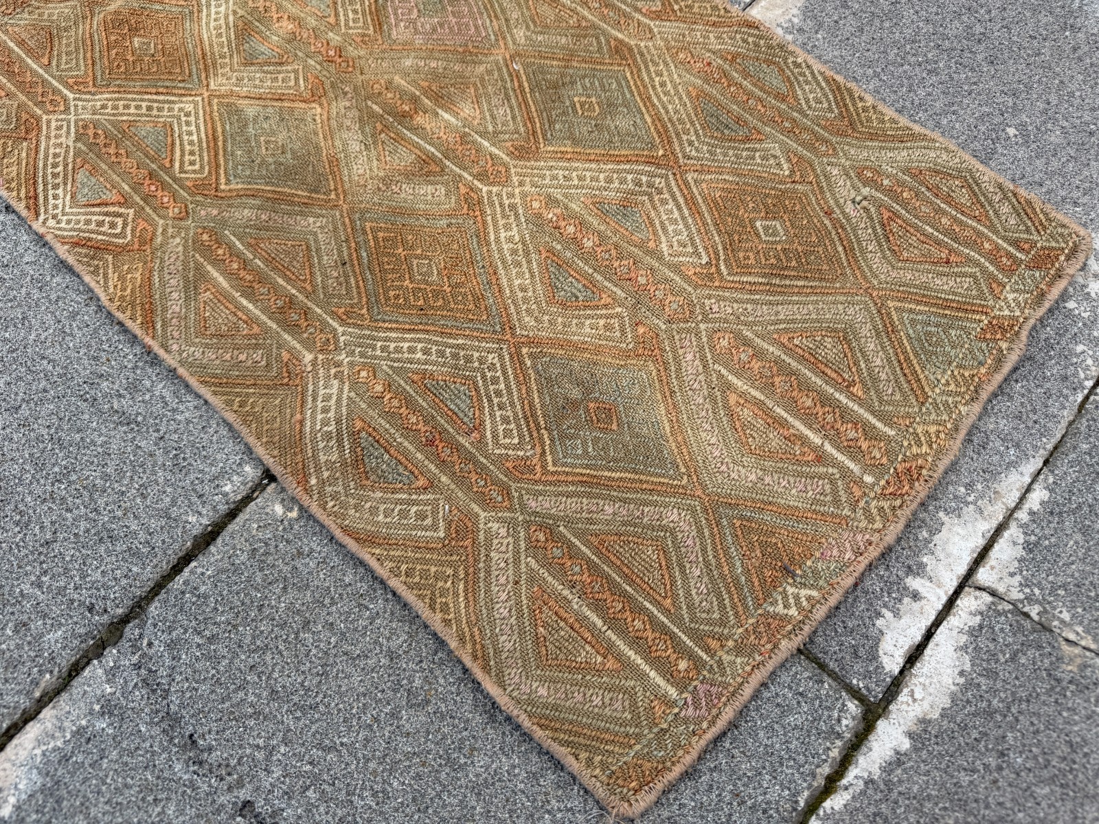 Vintage Turkish Cicim Kilim 1.3×2.2 ft Small Tribal Boho Flatweave Rug