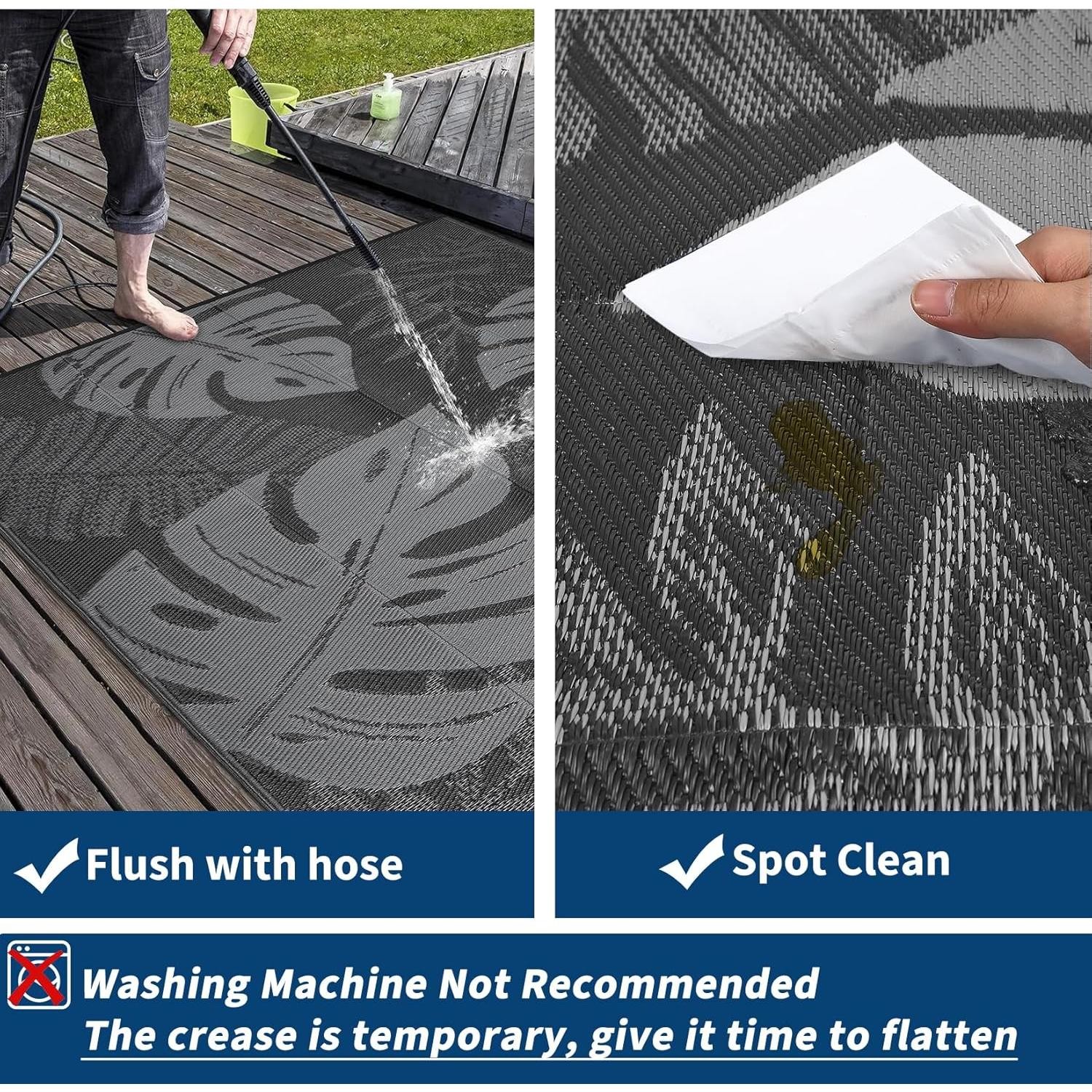 Outdoor Plastic Straw Rug Waterproof UV Resistant RV Camping Mat w/ Bag