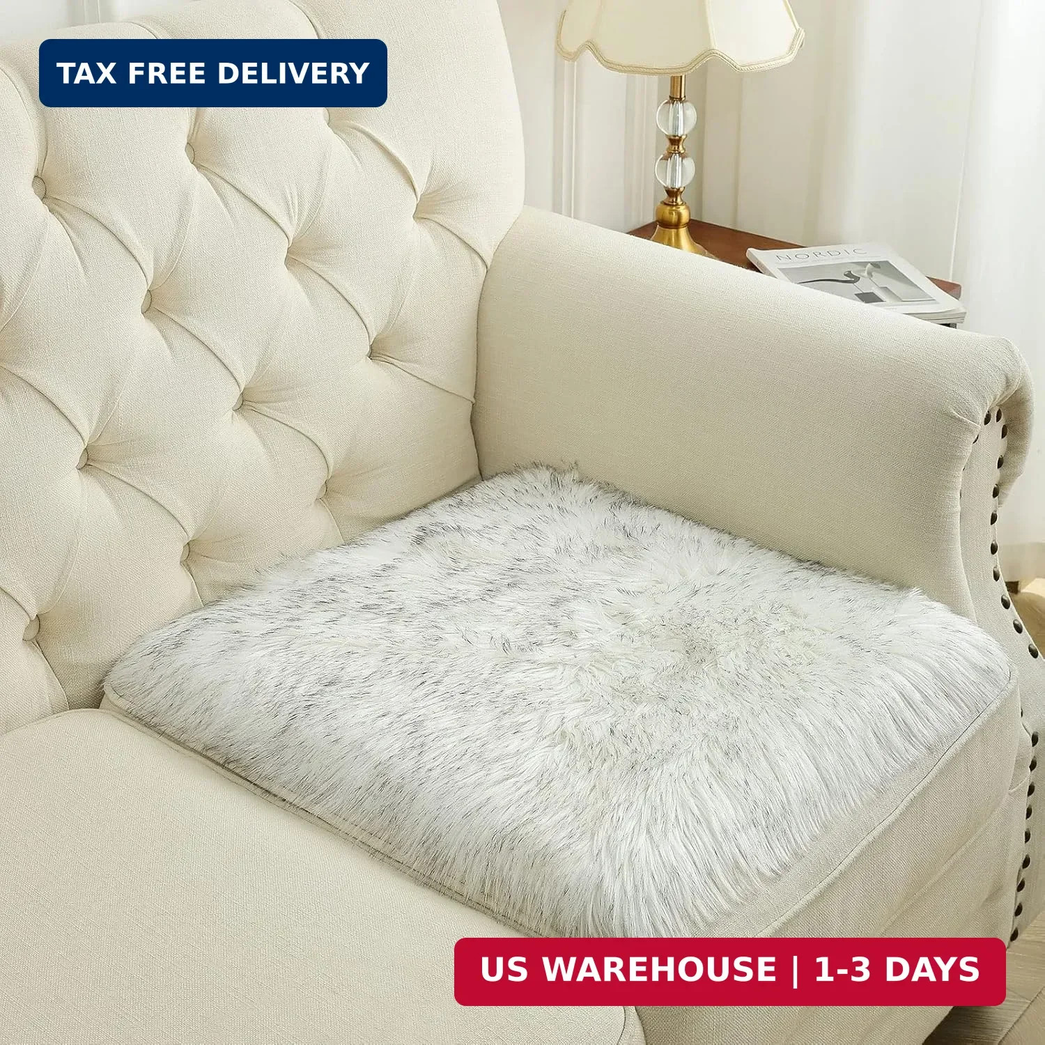 Softlife White Faux Fur Sheepskin Chair Cover Seat Cushion Pad Super Soft Area R