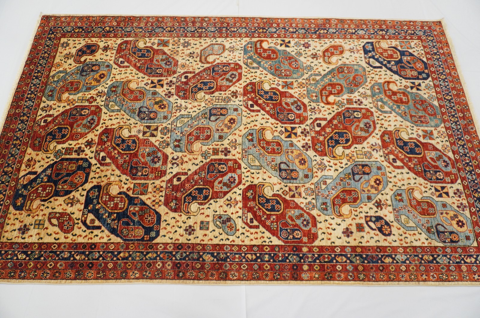 6 x 9 ft Beige Samarkand Afghan Hand Knotted Veg dye Wool Oriental Area Rug