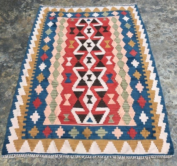 Turkish Kilim, Stunning Vintage Anatolian Handmade Kilim 4×5 ft Free Ship