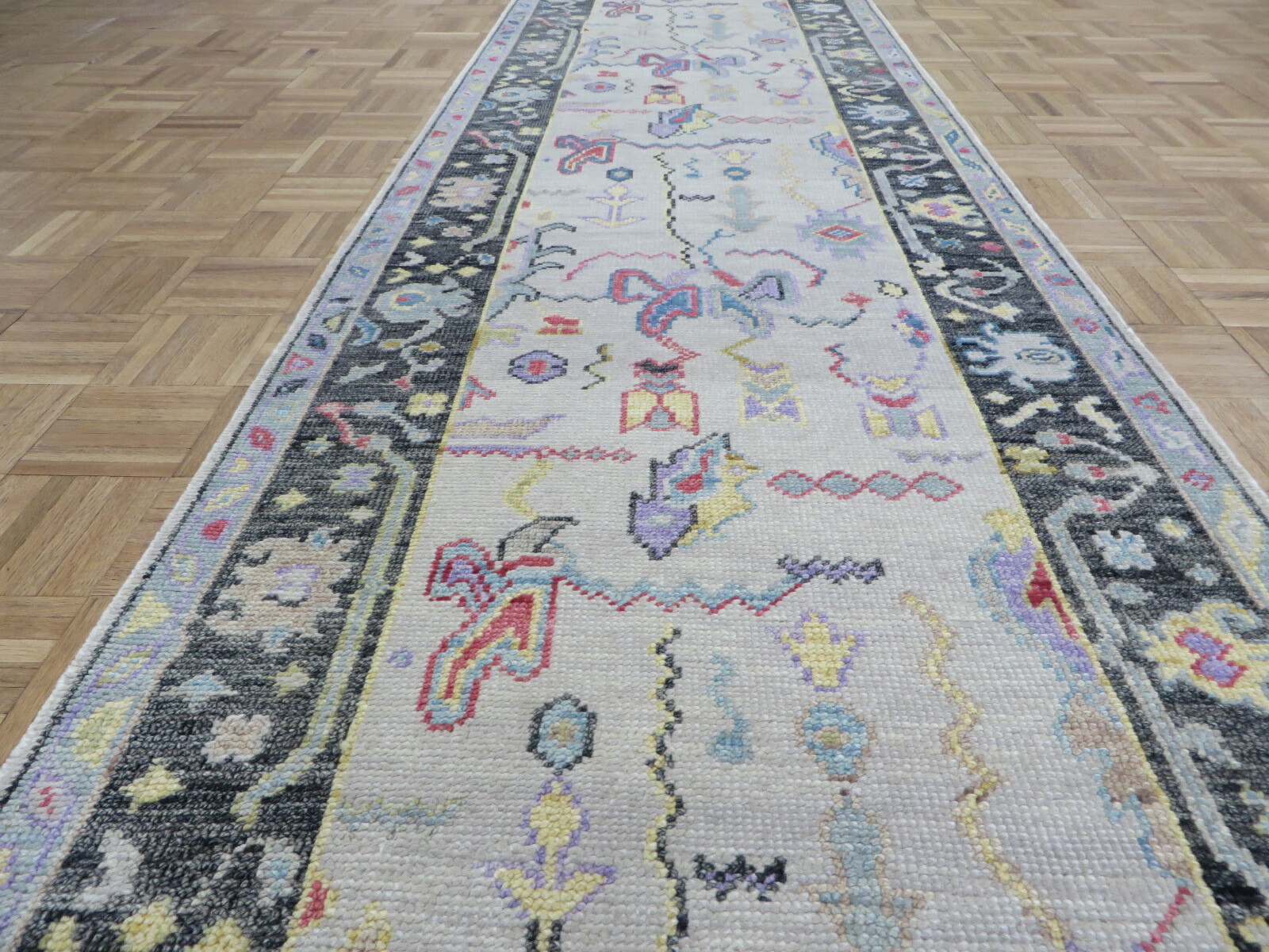 3 x 19’10 Runner Hand Knotted Ivory Turkish Knotted Oushak Oriental Rug G8569