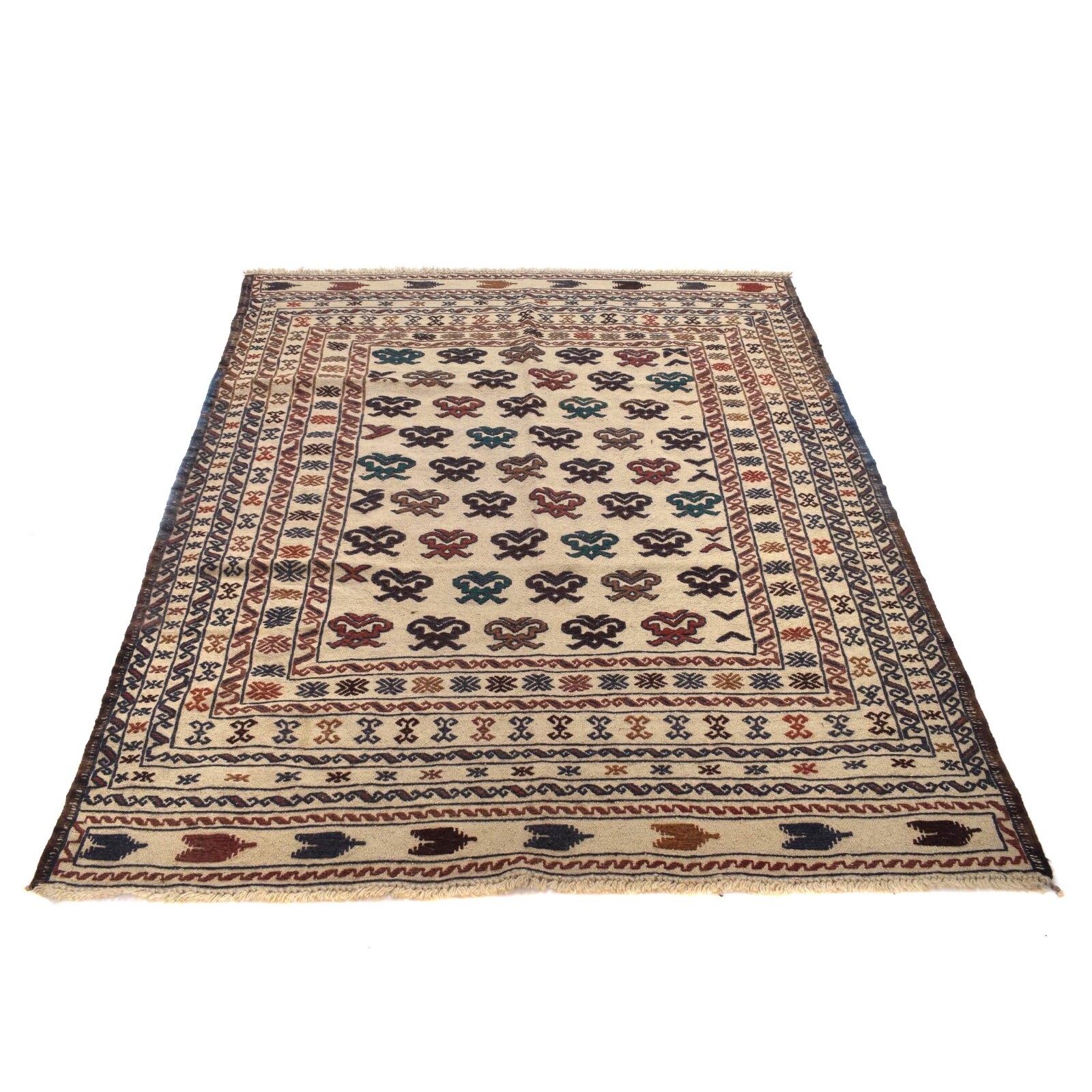 Old Soumak Handmade Oriental Flat Kilim Woolen Afghan Home Rug, 4’5×5’11 ft 2356