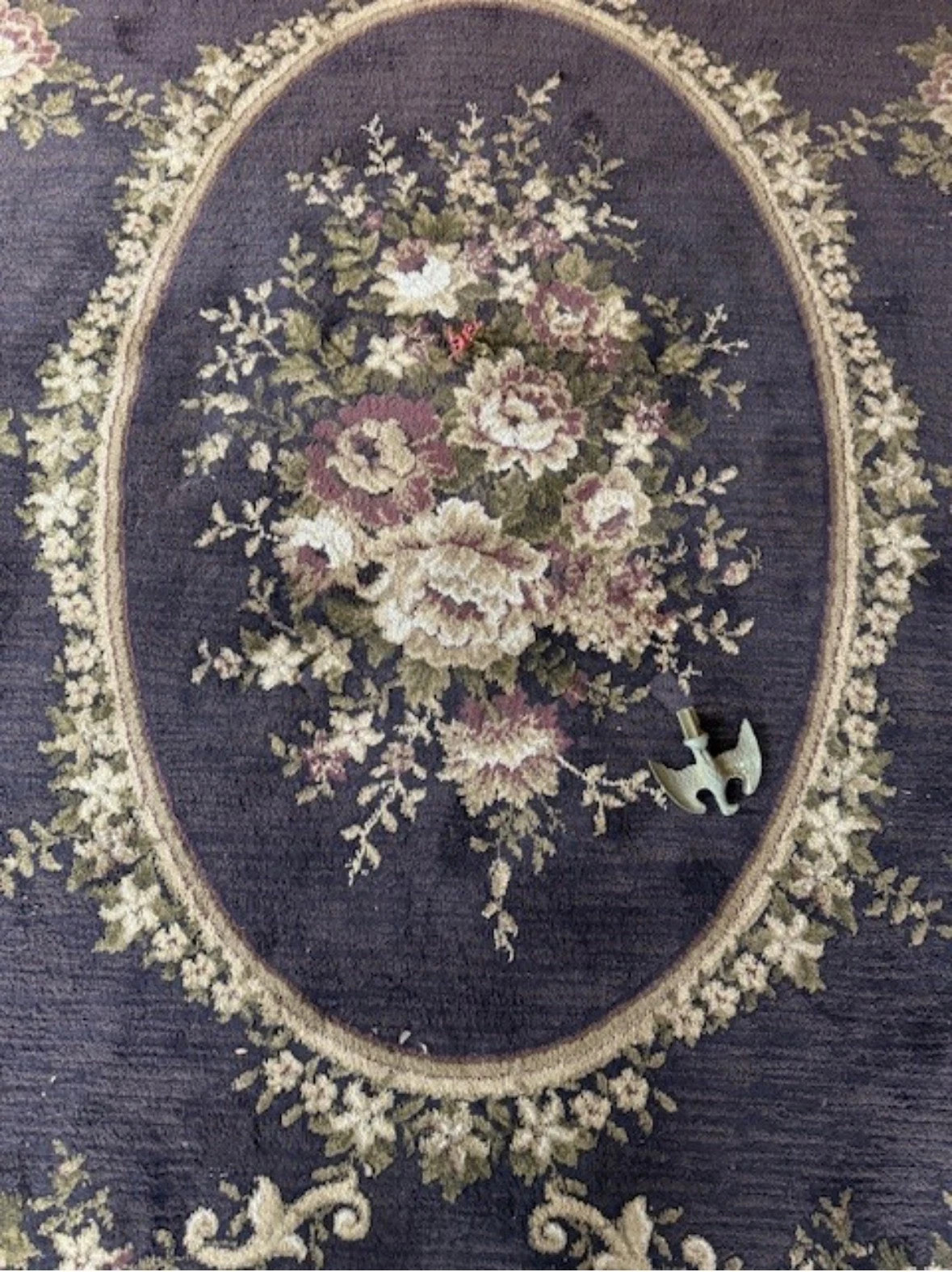 Aubusson Vintage French Empire Style Rug 8 x 11 ft Chocolate Brown & Cream