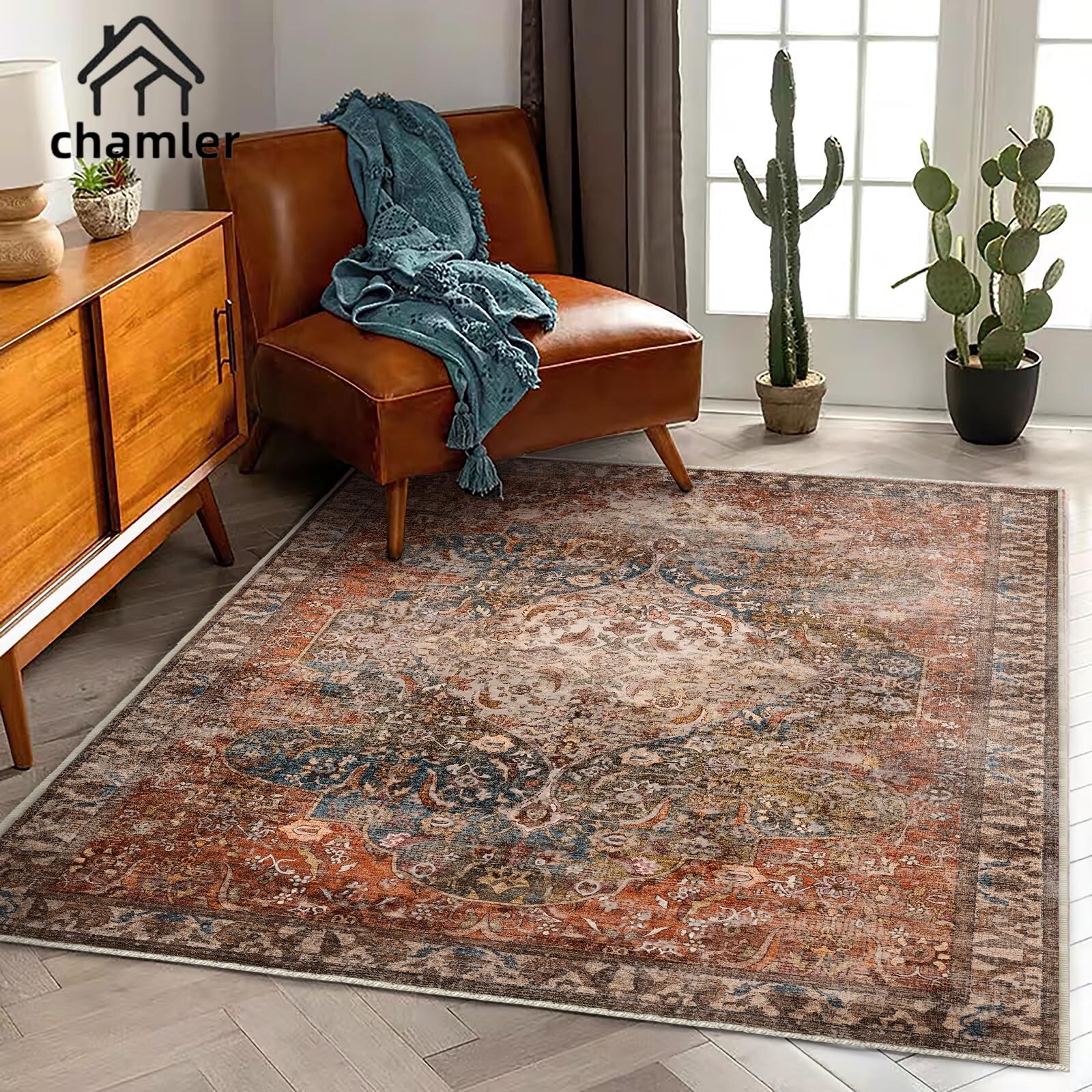 5×7 Washable Area Rug Vintage Rug Traditional Floor Cover Foldable Thin Rug K…