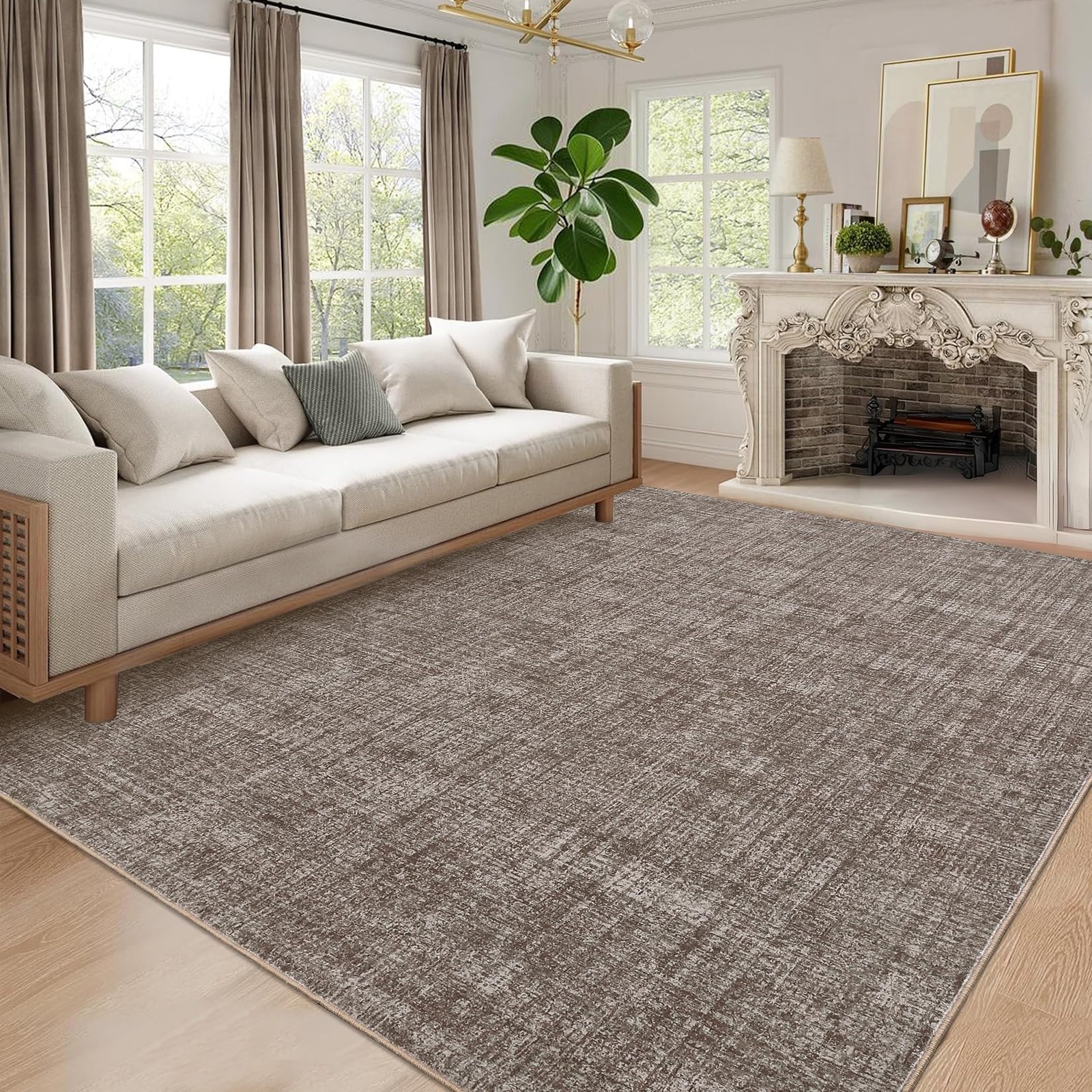 Washable Area Rug Non‑Slip Stain‑Resistant Indoor Solid Texture for Living Room