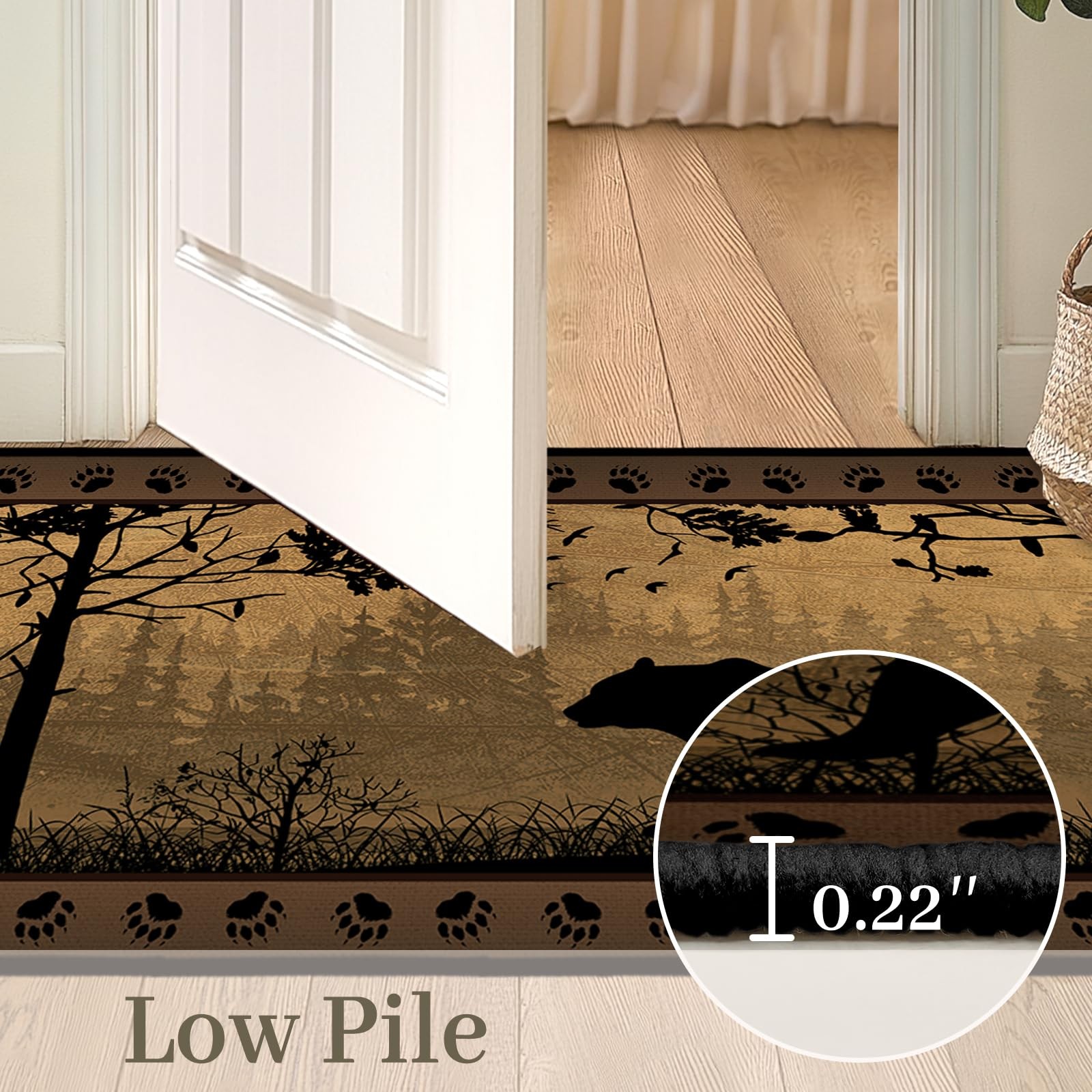 Rustic Rugs for Bathroom,Bear Country Cabin Wildlife Runner Rug 2×5 Rugs for …