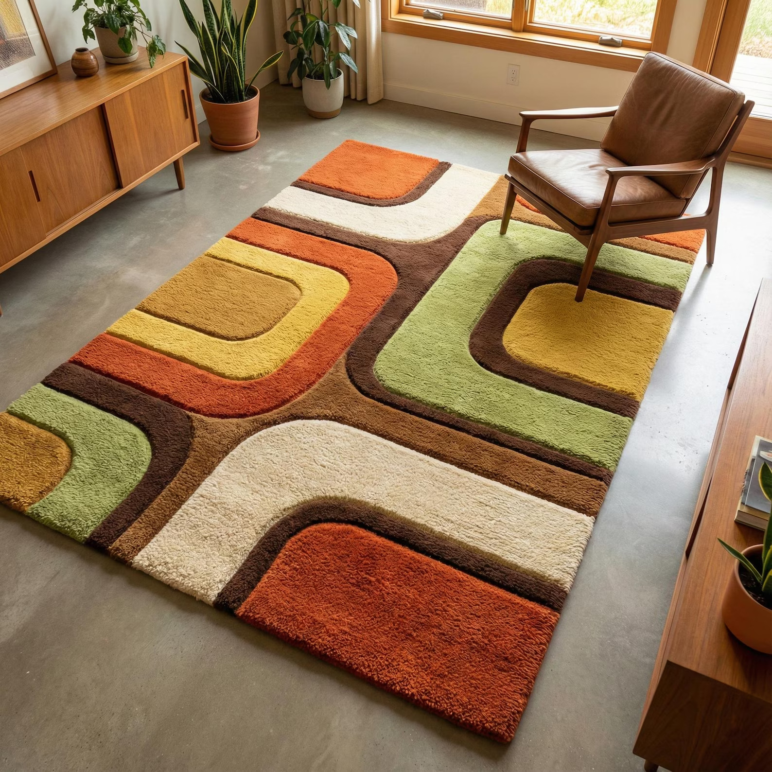 Retro Geometric Hand Tufted Area Rug, Mid Century Modern Decor