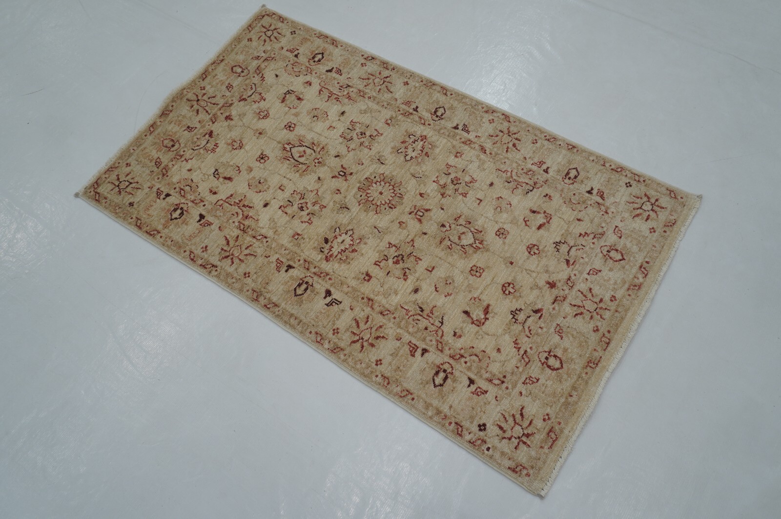 3 x 4 ft Beige Vintage Peshawar Chobi Afghan Hand Knotted Oriental Rug
