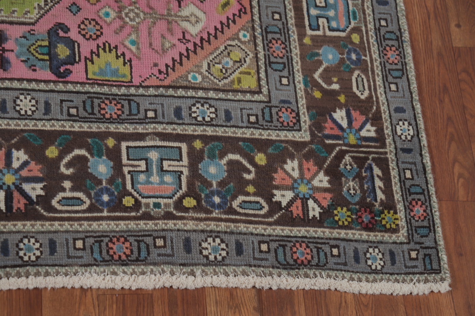 Green Geometric Wool Traditional Over-Dyed Handmade Dining Room Area Rug 6×9