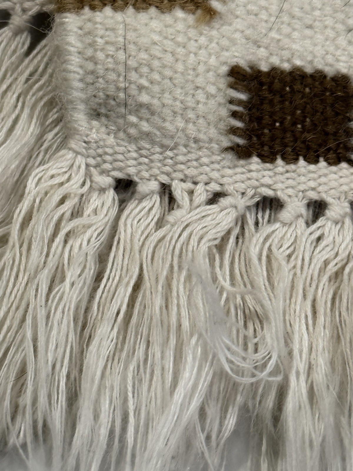Wool Geometric Abstract Runner Rug Carpet 32”x83” Grey Crème Gold Brown Fringe D