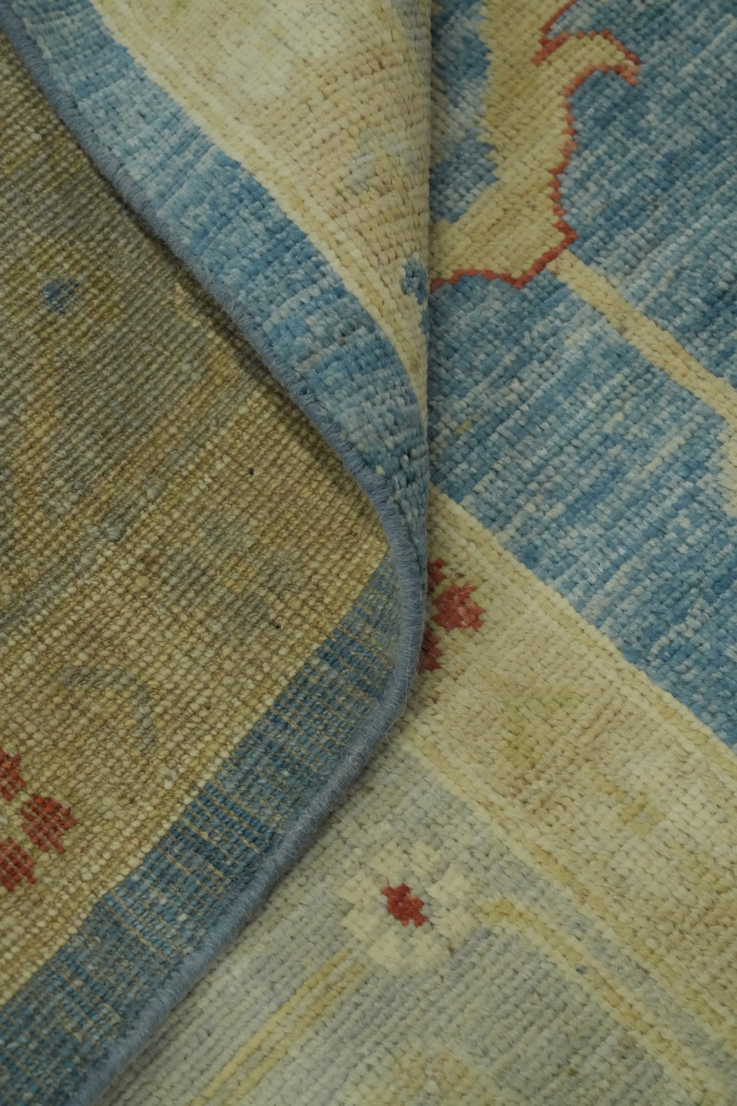 Vegetable Dye Blue Floral Oushak Turkish Living Room Rug 8×10 ft Handmade Wool