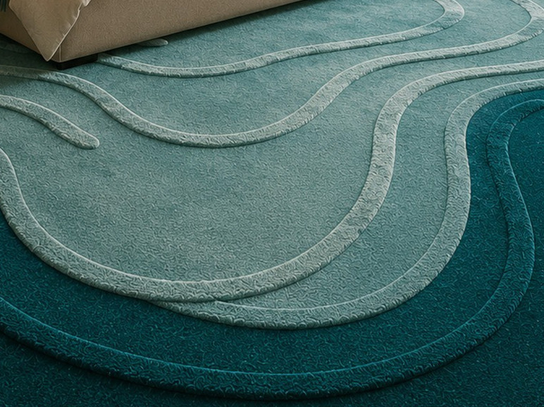 Modern Flower Shape Hand Tufted Wool Area Rug Teal Pink Sage Green Carpet