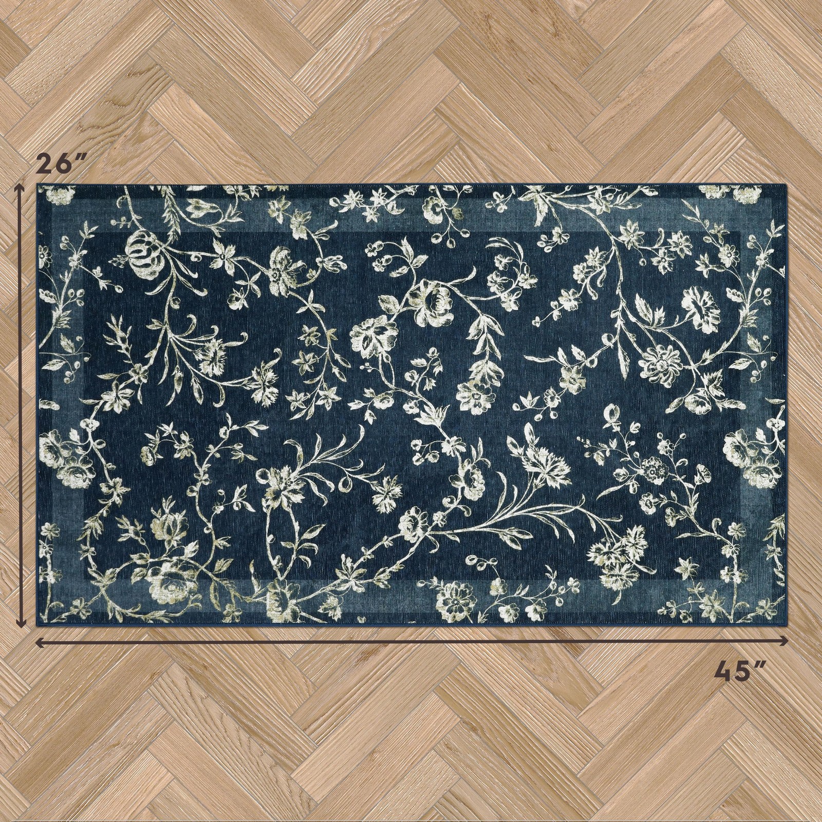 Laura Ashley Dark 2’2″ x 3’9″ (Rectangular), Navy Aria Floral Border