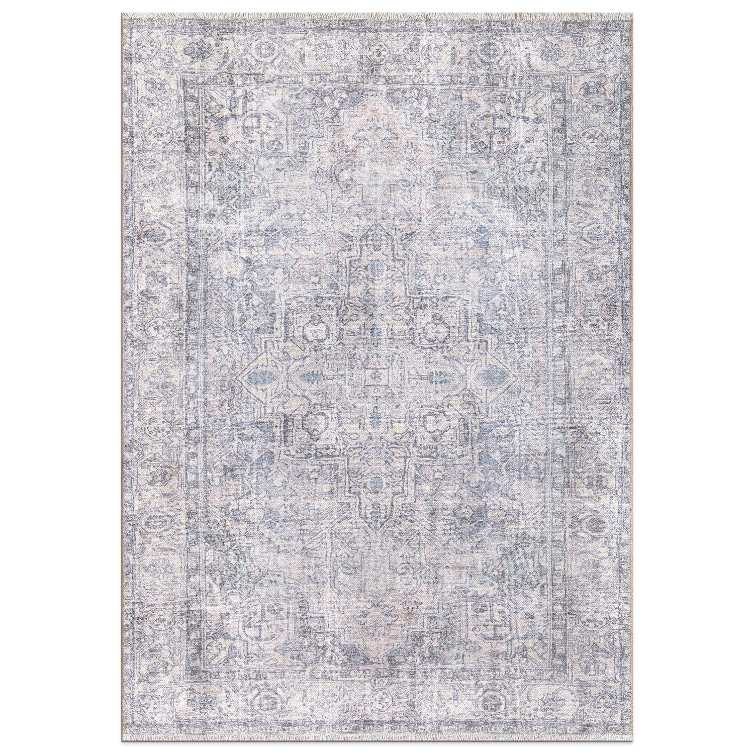 Rugshop Area Rug Transitional Distressed Vintage Machine Washable Rugs Blue 5×7