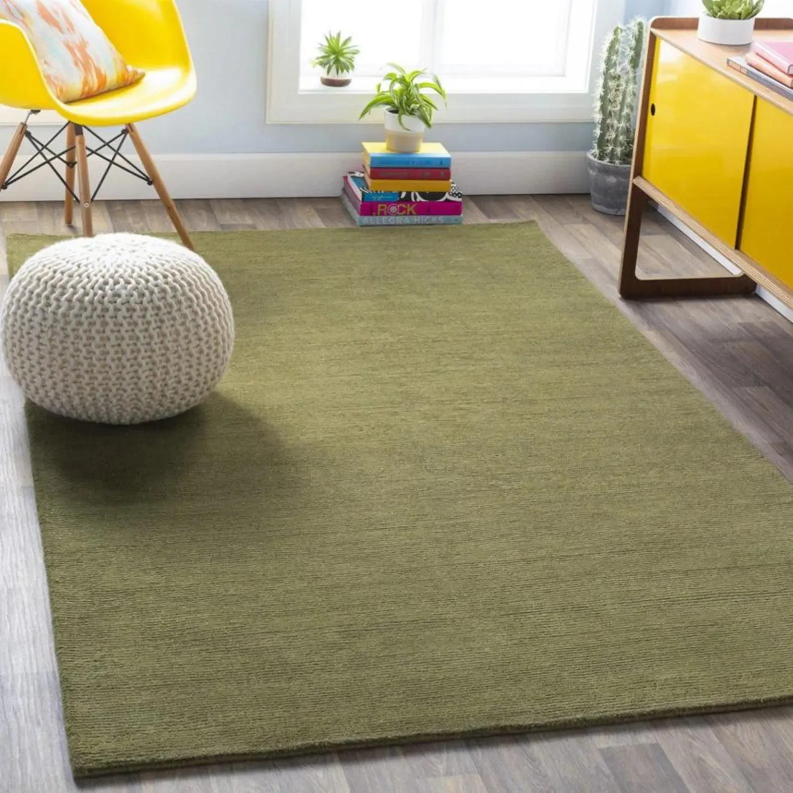 Hand Tufted Wool Area Rug Eco-Friendly Green Rug Sustainable Living Room Home