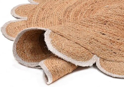 Carpet Rug Scllop Design Round Rug Natural 100% Jute Braided Area Floor Mat