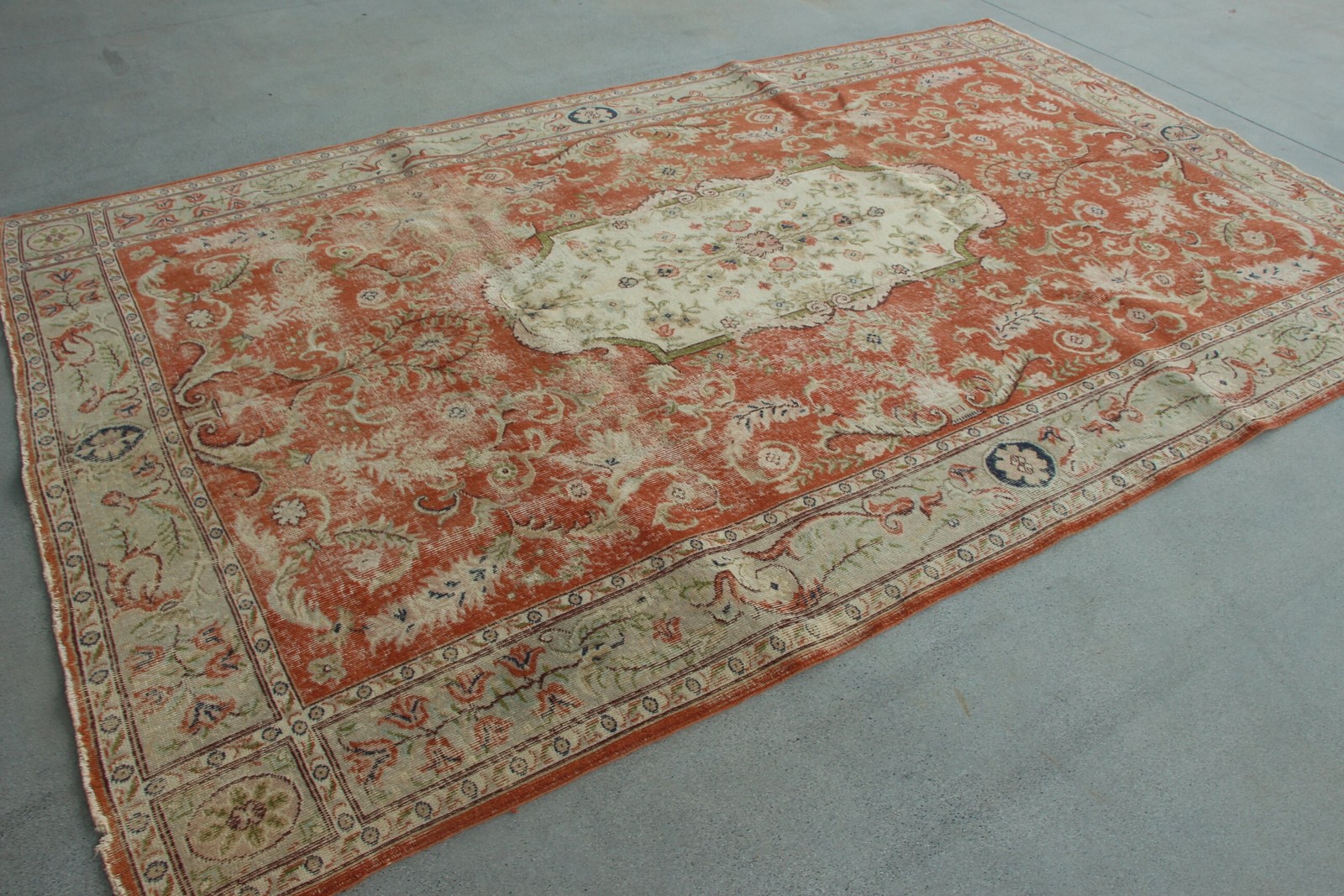 6,6×10,5 ft Turkish Rug, Orange Patchwork Vintage Rug Wool