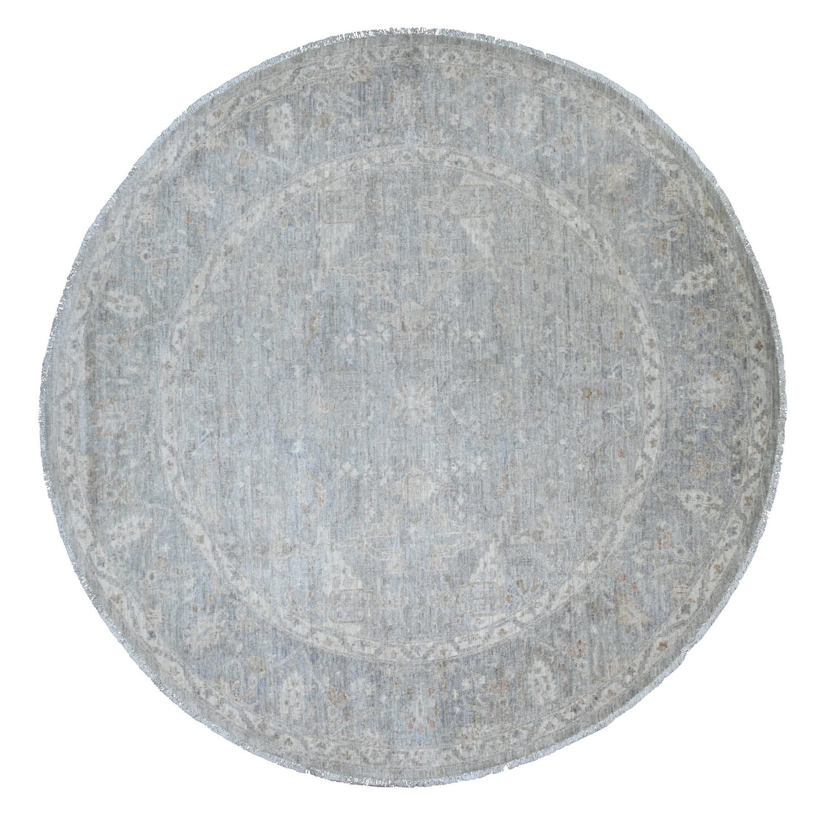 7’9″x7’9″ Gray Peshawar Ziegler Mahal Design Hand Knotted Wool Round Rug R20731