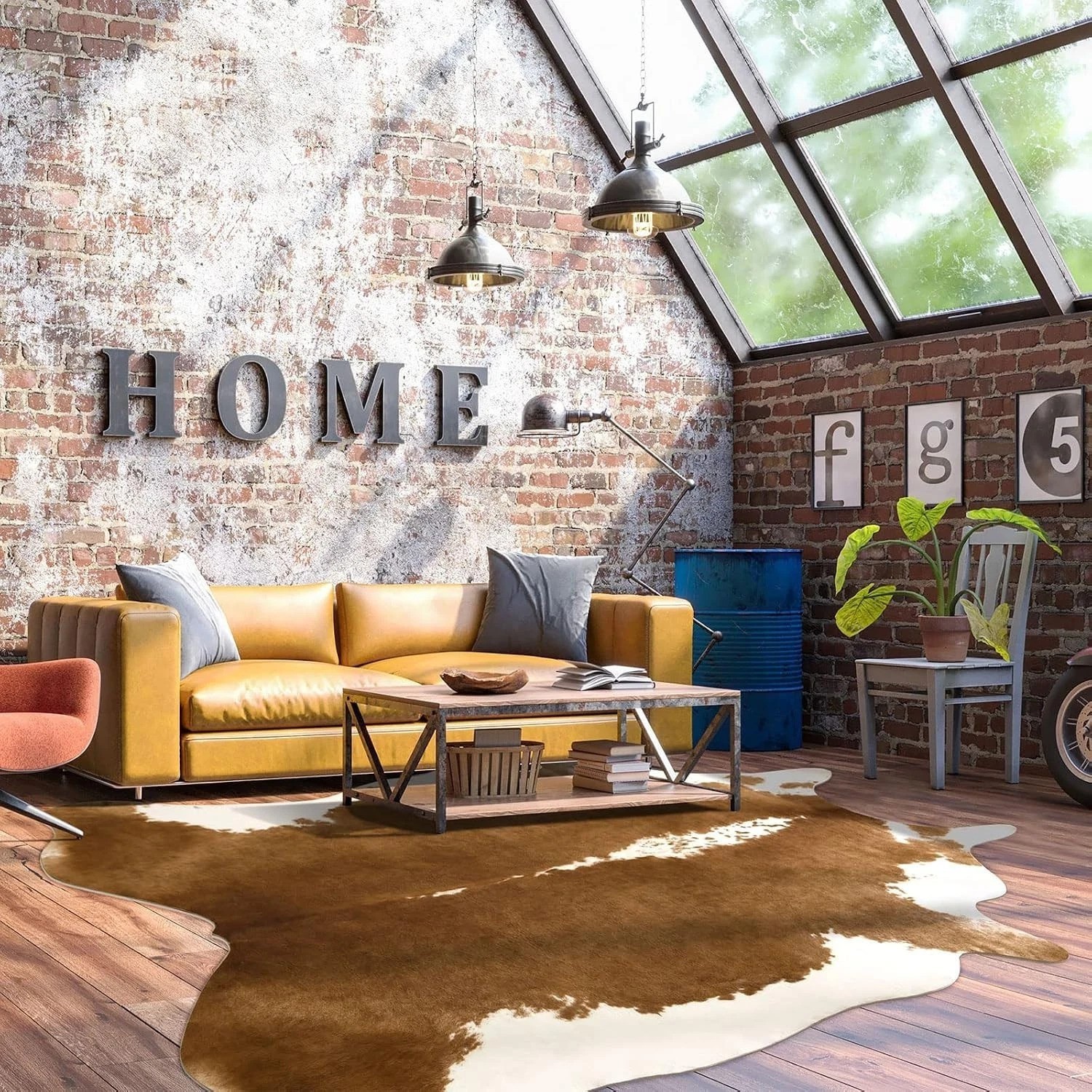 Faux Cowhide Rug 5.2×6.2ft Cow Print Rug Western Decor Living Room Bedroom No…