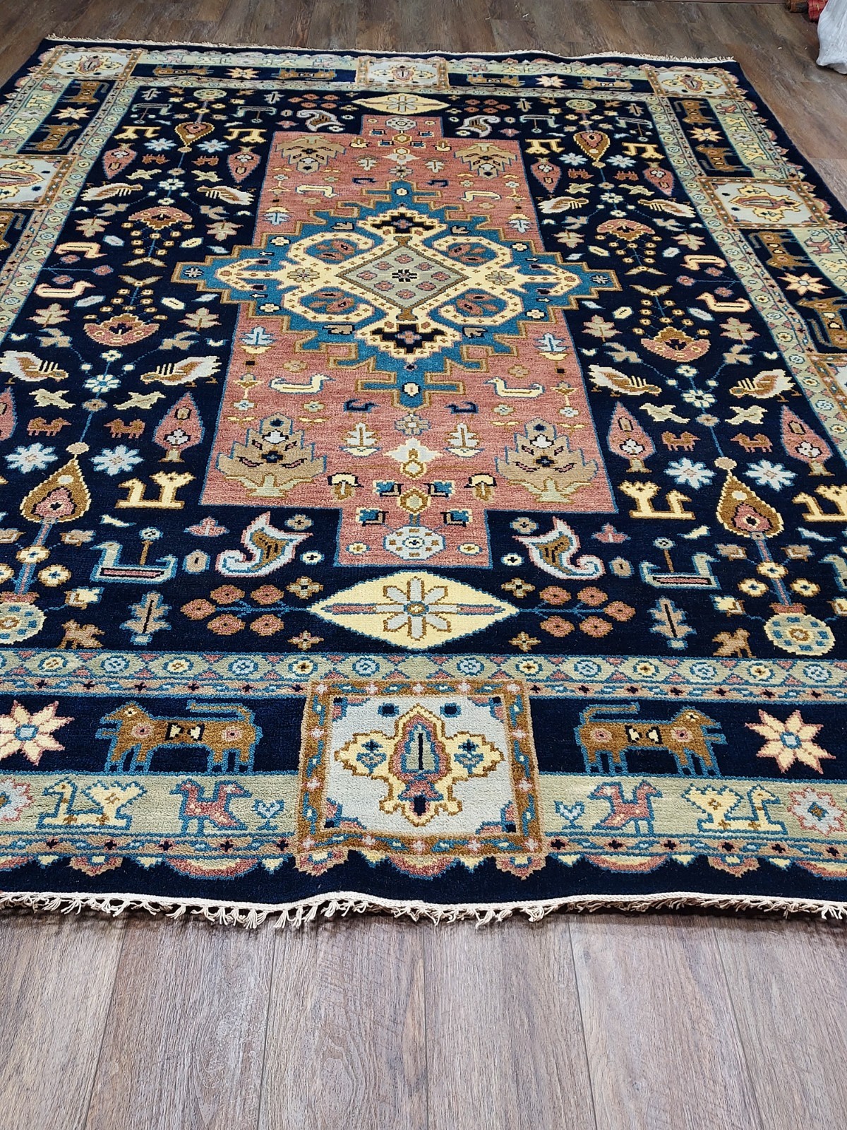 TURKISH OUSHAK RUG.MODERN MULTICOLORED AREA RUG 9×12,HANDMADE BOHEMIAN RUG