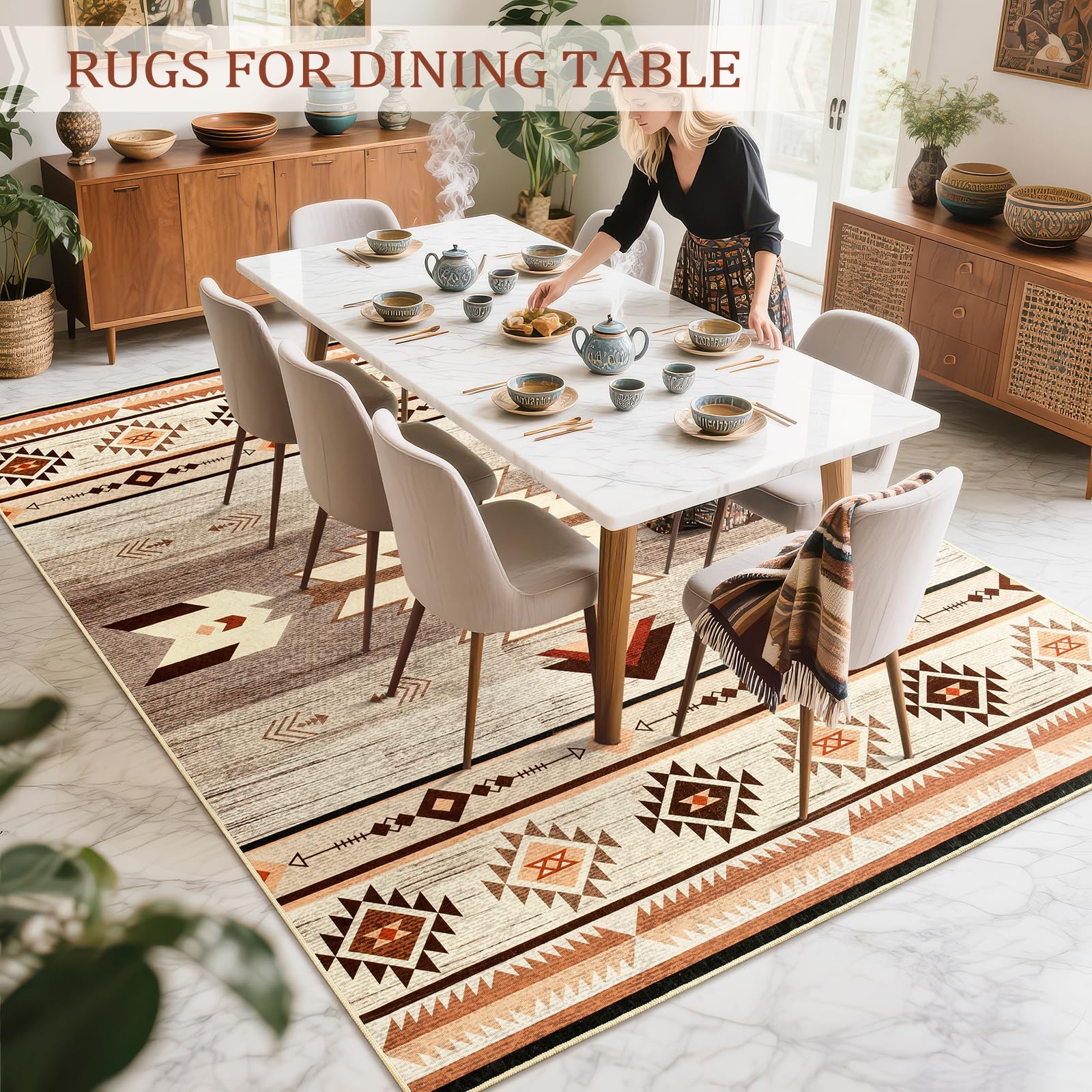 B BENRON Western Rugs for Living Room, Non Slip Rustic Rug for Bedroom Dining…