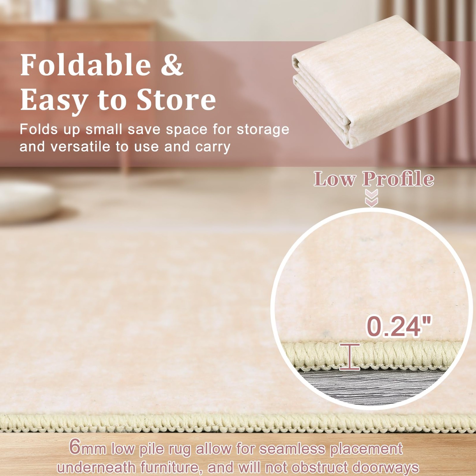 Rugsreal Washable Contemporary Area Rug Low-Pile Solid Modern Area Rug Non-Slip