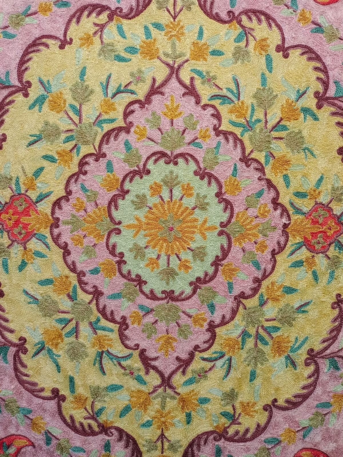Vintage Beautiful Kashmiri Chain Stitch Hand Silk Embroidered Rug Carpet
