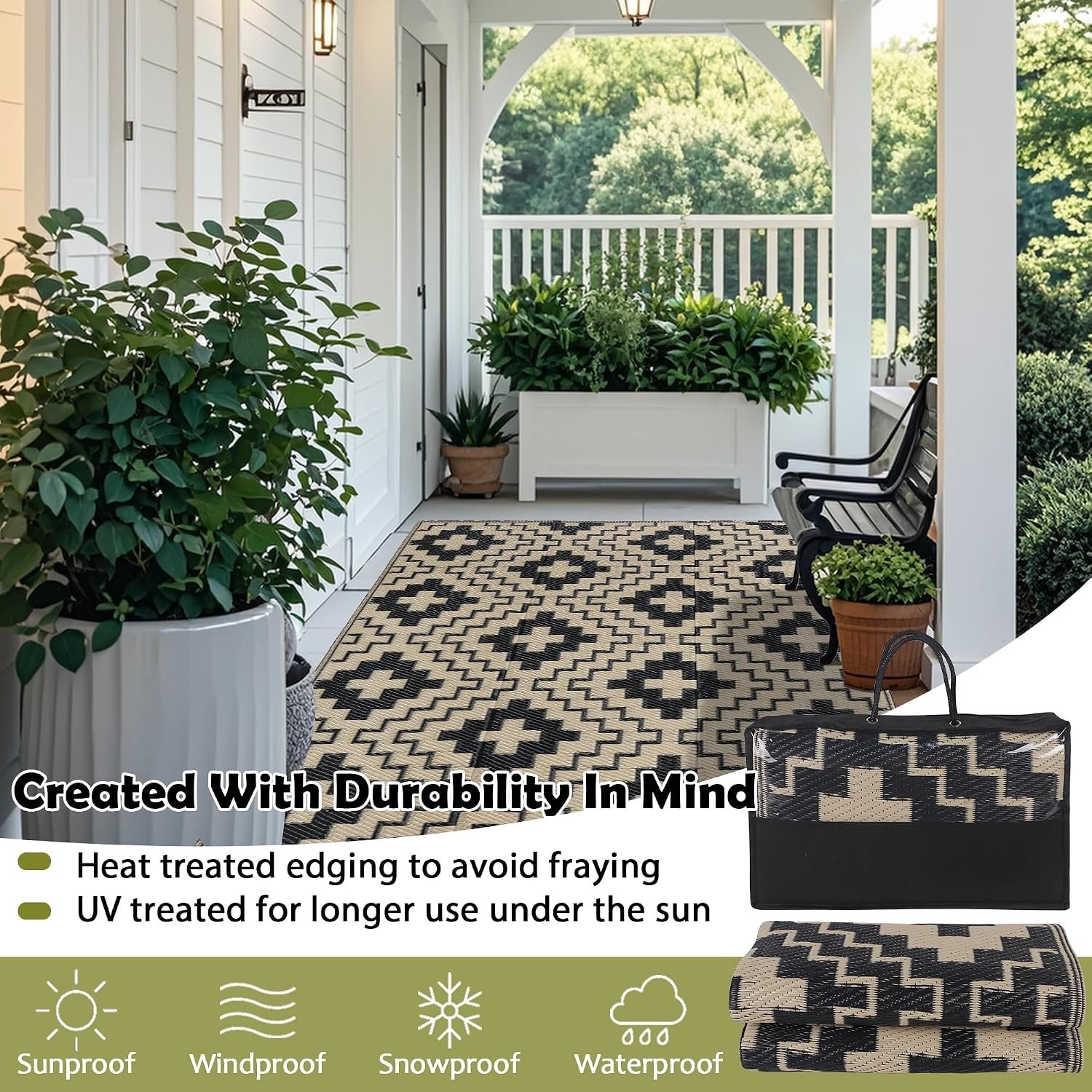 Outdoor Waterproof Plastic Straw Rugs 9×12 Reversible Patio Camping Carpet Mat
