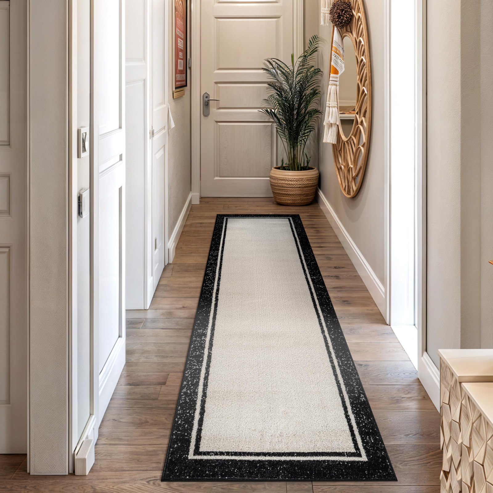 Modern Transitional Bordered Indoor Runner Rug for Hallway,Entryway,Kitchen R…