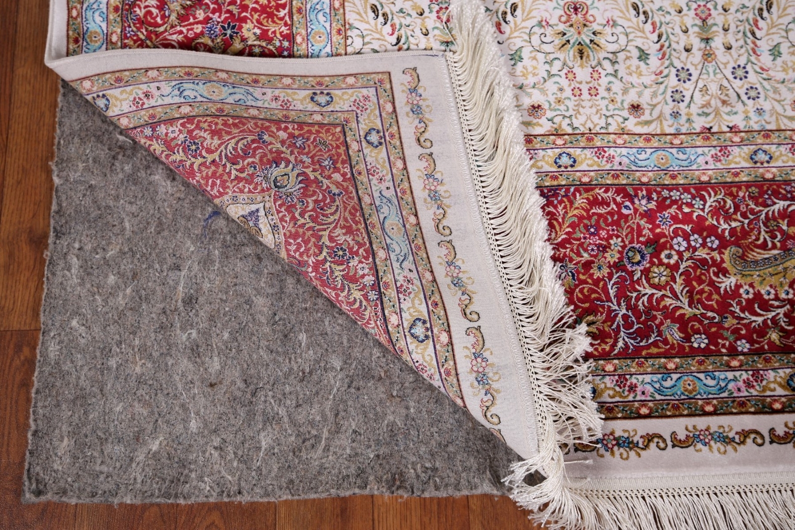 90% Silk Floral Ivory/ Burgundy Traditional Turkish Rug Oriental Carpet 5’x8′