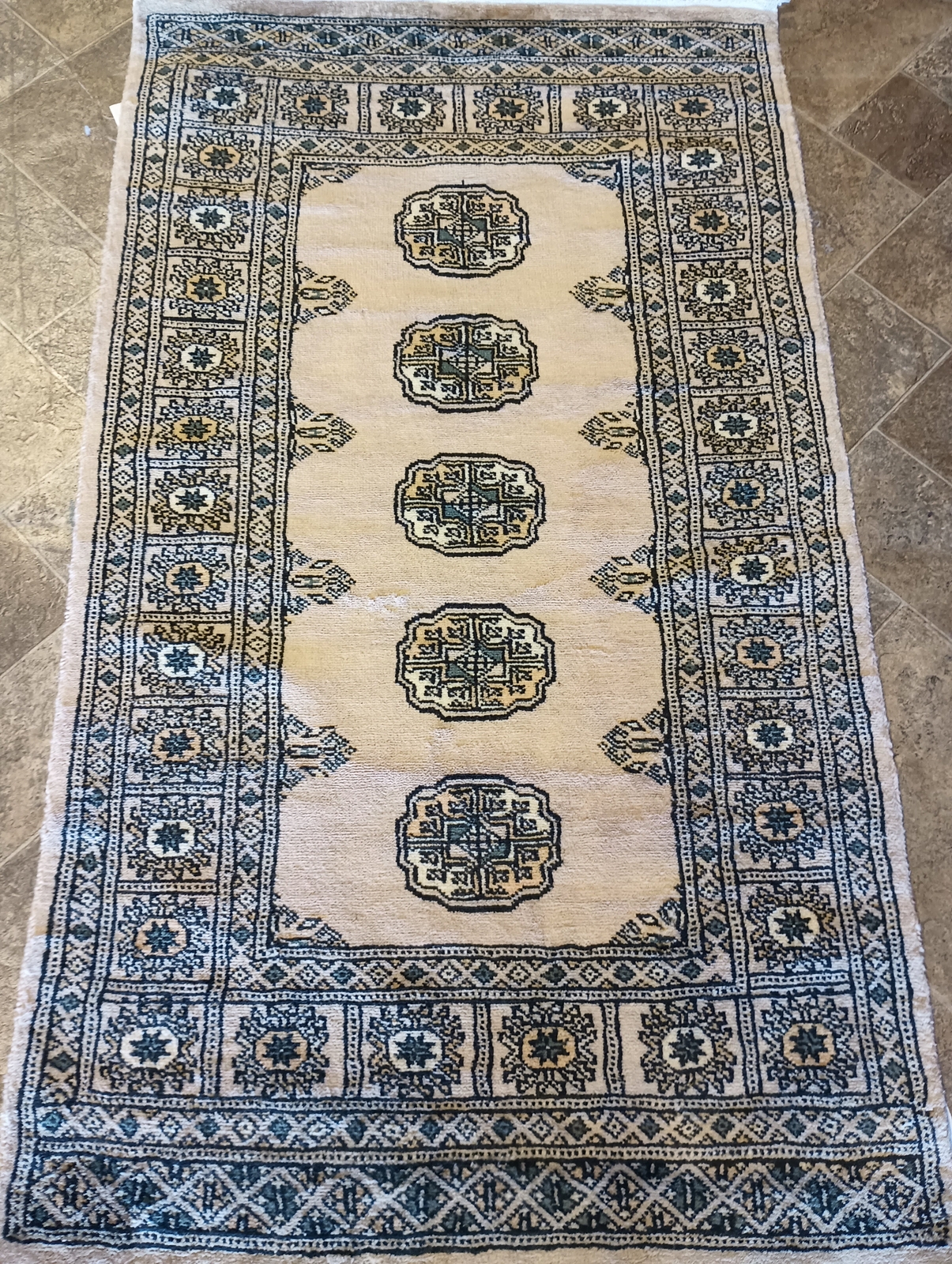 Small Rug Beige Bokara Hand-Knotted Wool #F-5844