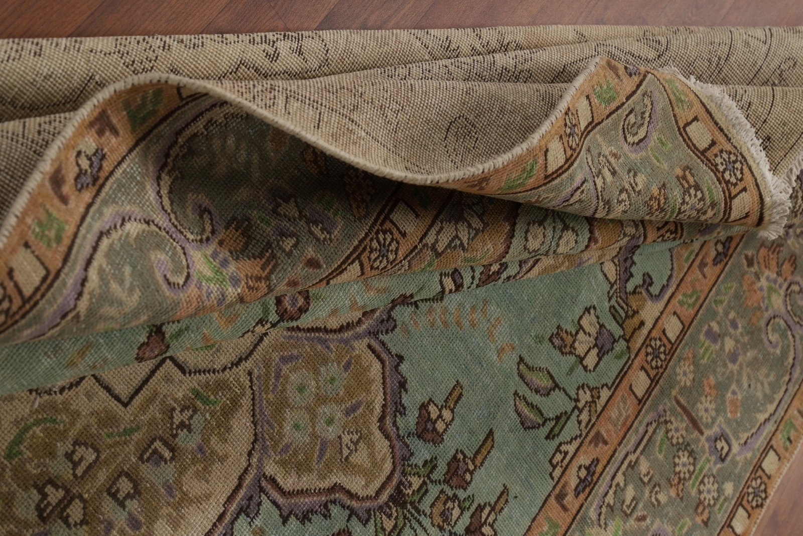 Aqua Green Medallion Tebriz Floral Area Rug 6×9 Wool Hand-knotted Room Size Rug