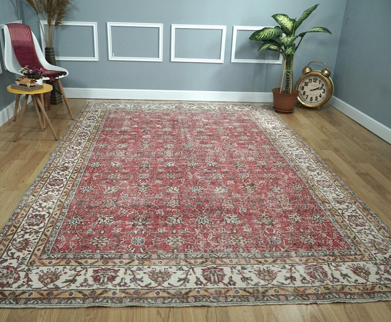 Vintage Turkish Rug, Oversize Red Rug, Carpet, 6.92×10.50 ft. H-2379