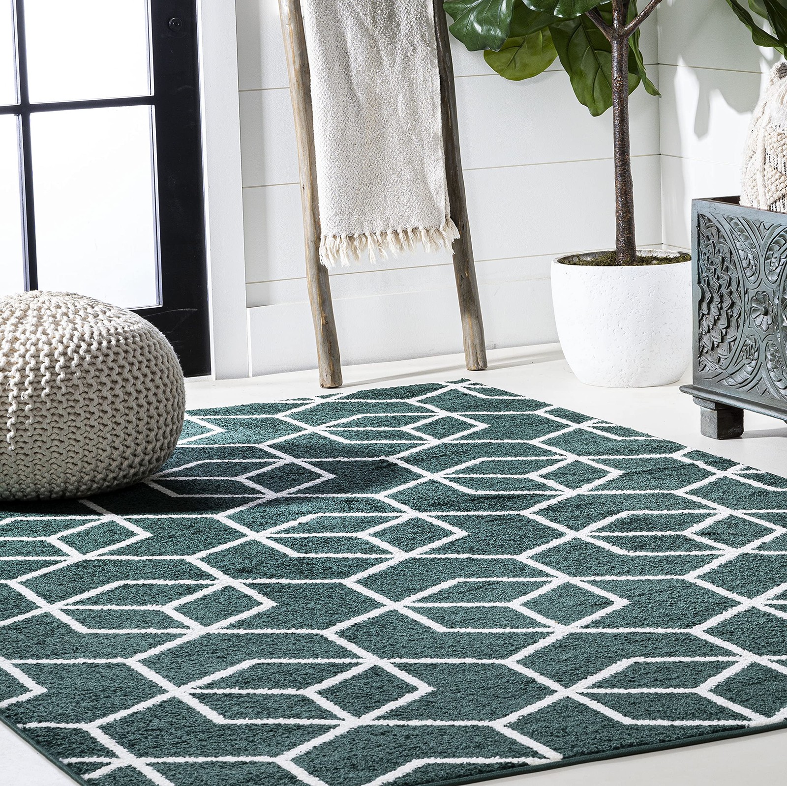 Jonathan Y Tumbling Blocks Green/White Indoor Area Rug 4X6