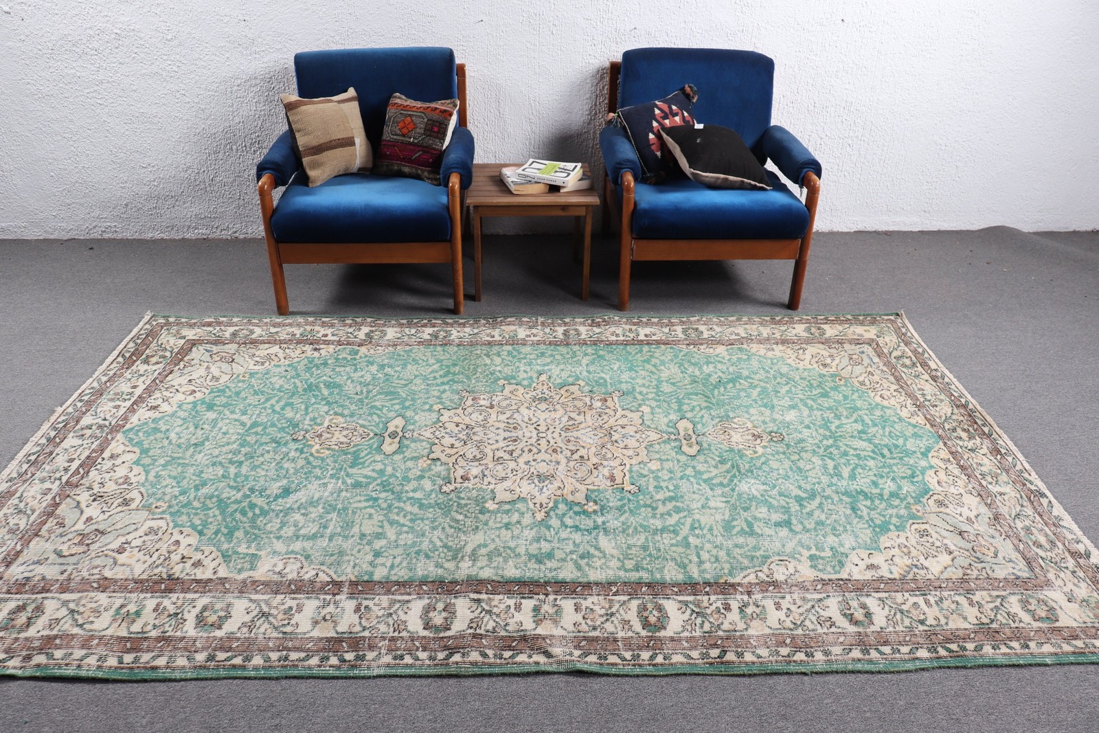 5,4×9 ft Rug, Turkish Vintage Large Rug, Green Rug Wool Rug